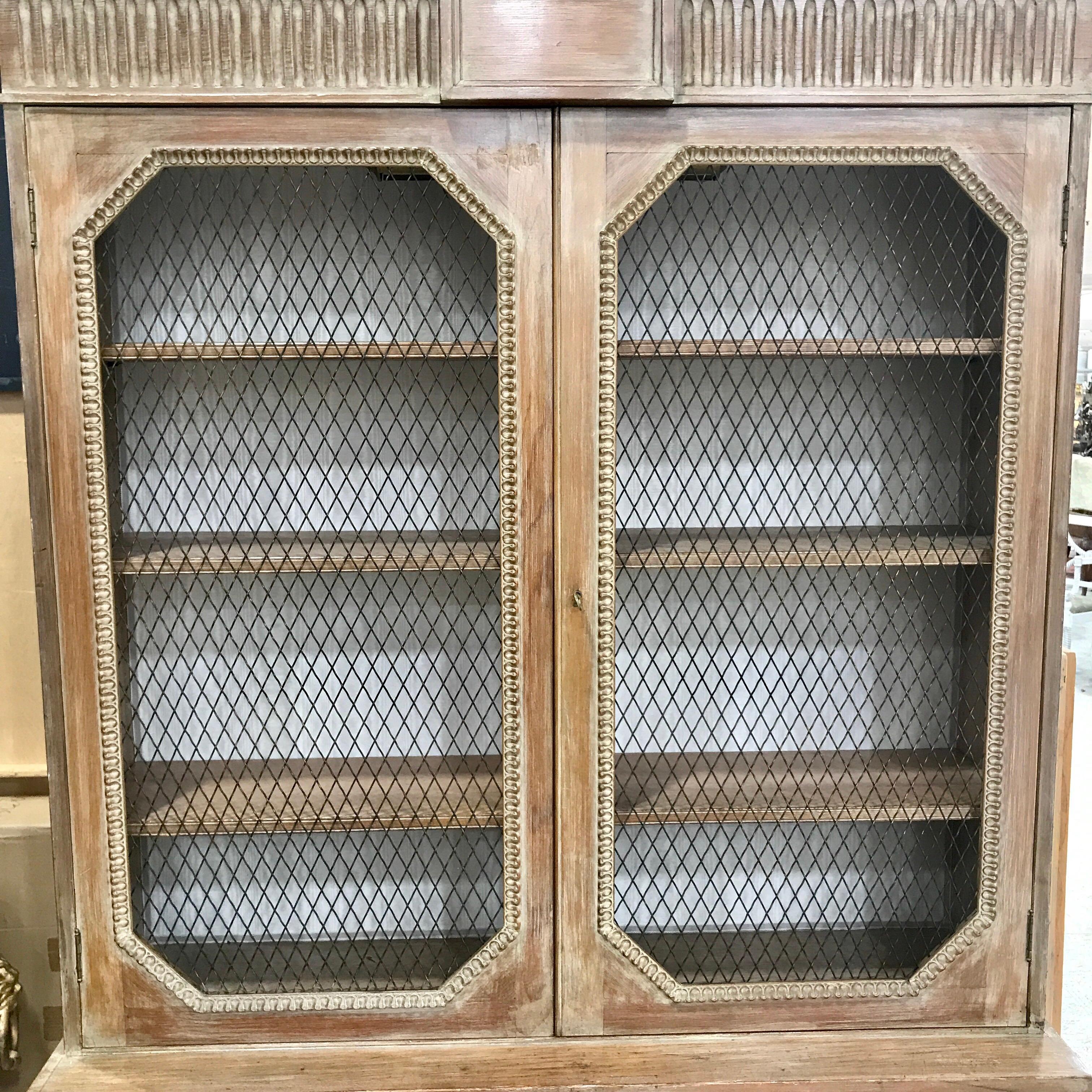 Carved Georgian Style White Washed Pine Bookcase or Breakfront