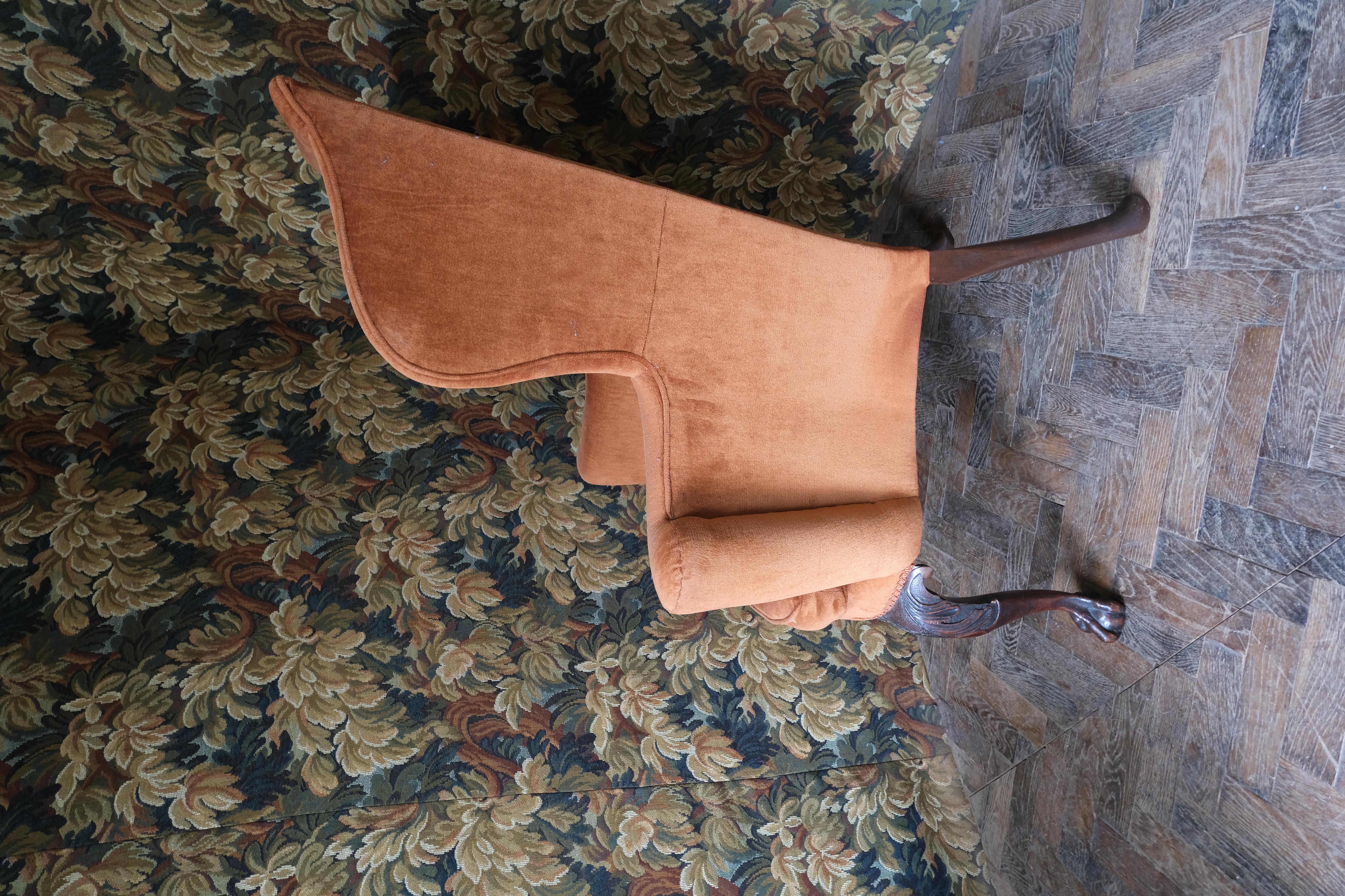 Hand-Carved Georgian style wing chair