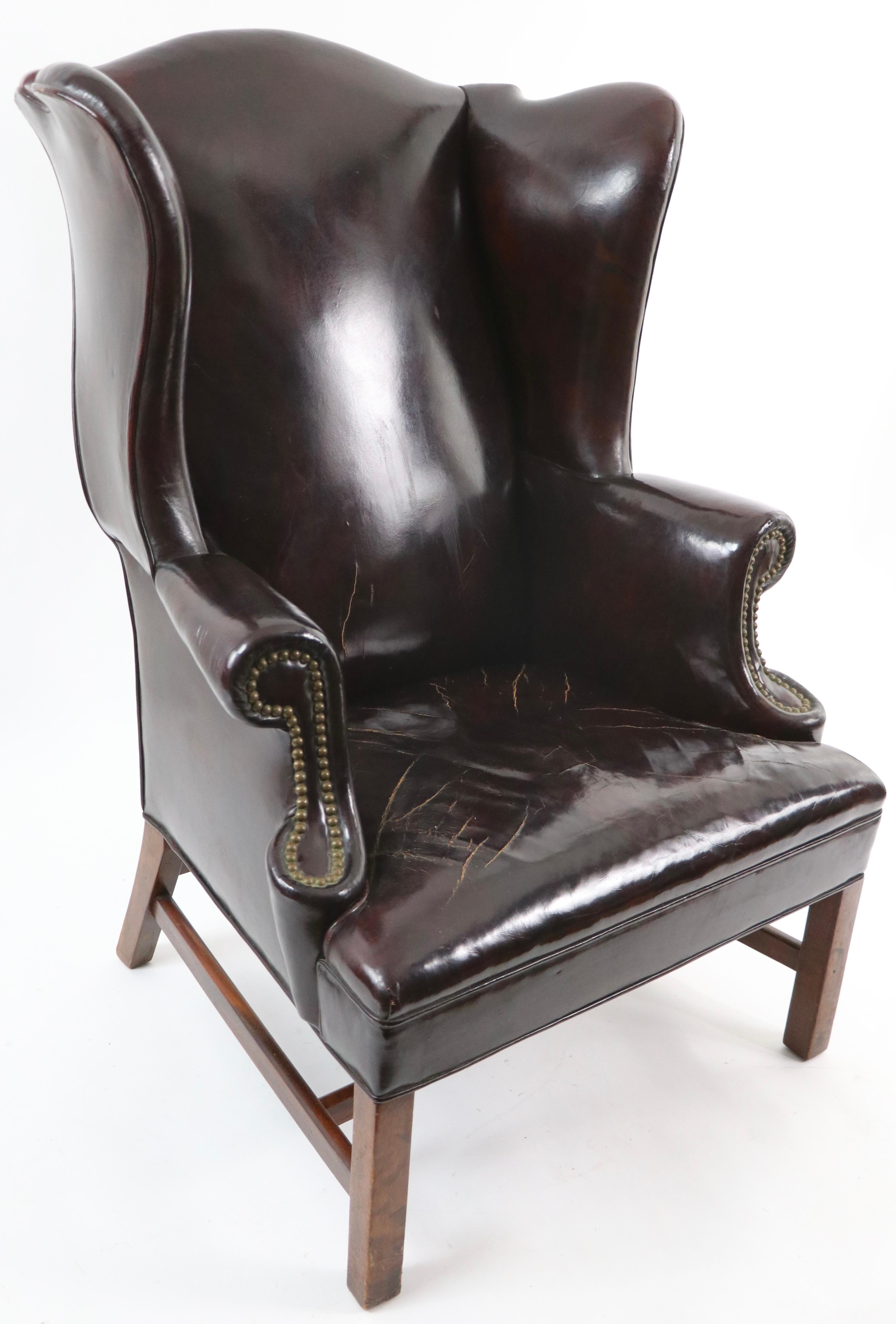 English Georgian Style Wingback Chair in Leather