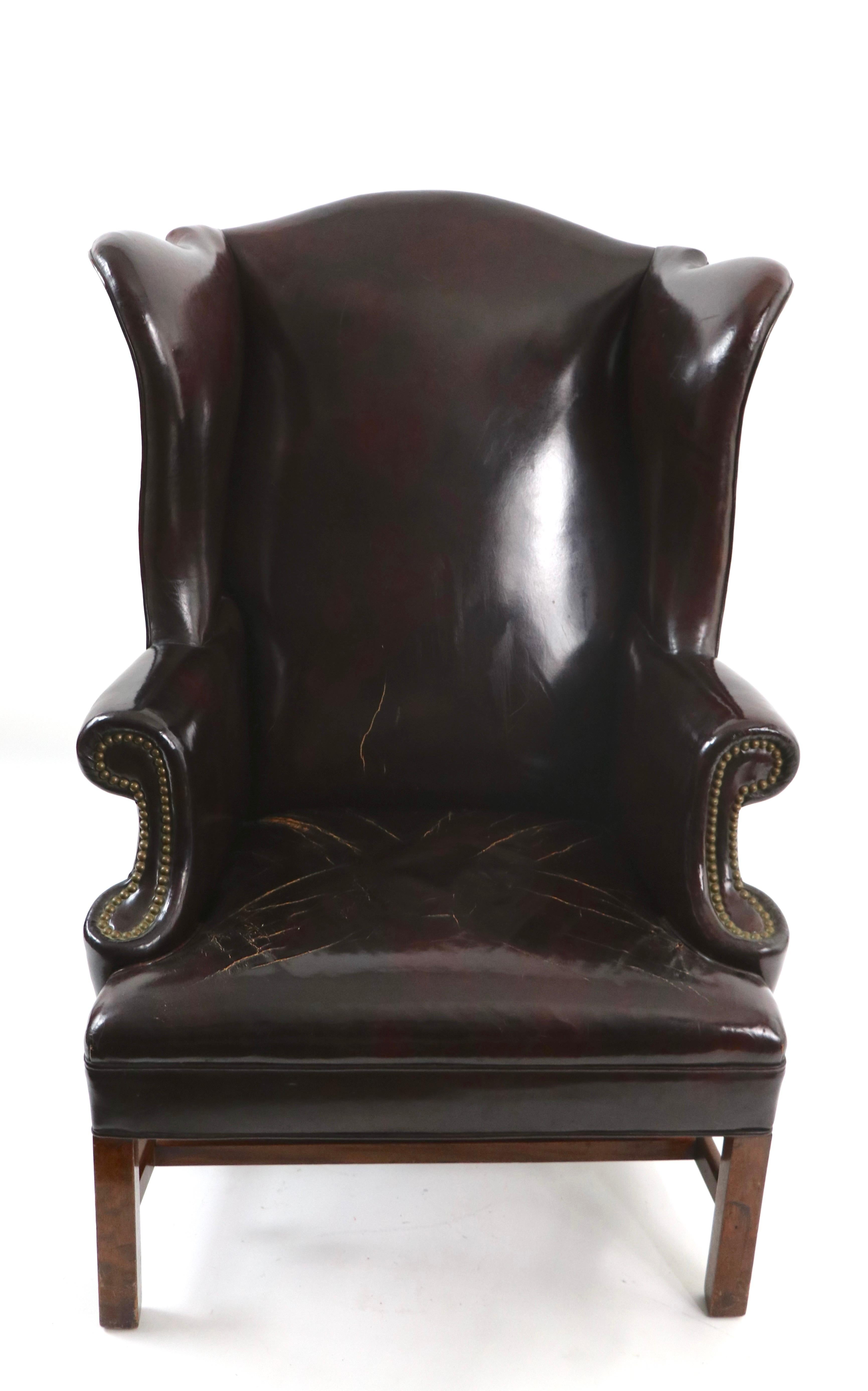 20th Century Georgian Style Wingback Chair in Leather