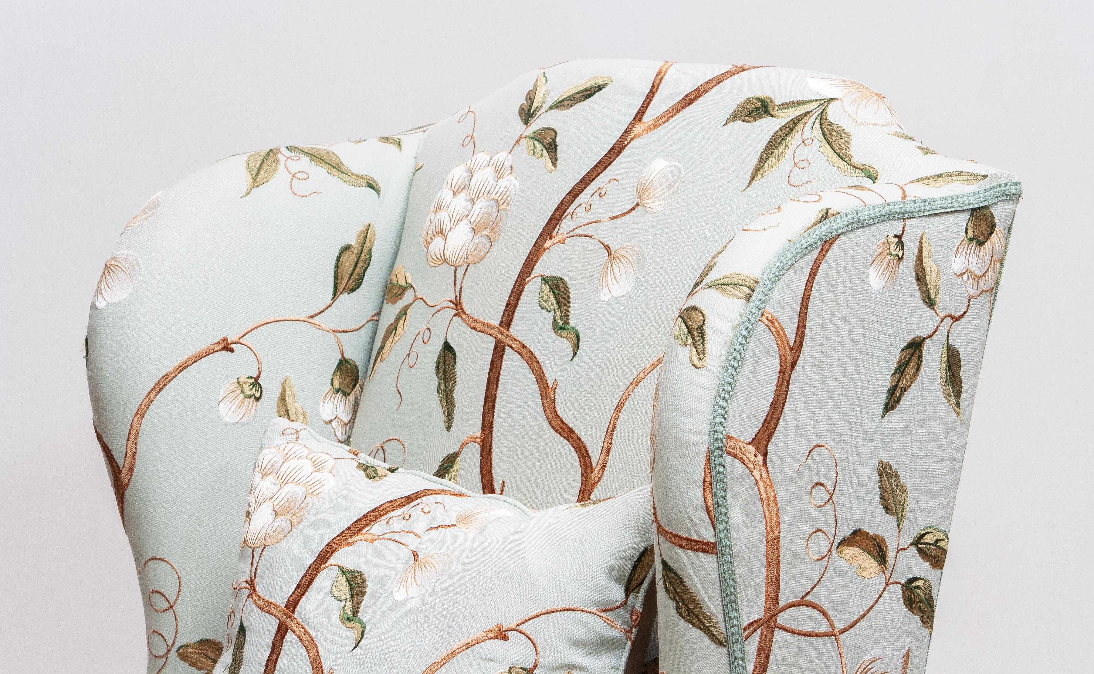 embroidered wingback chair