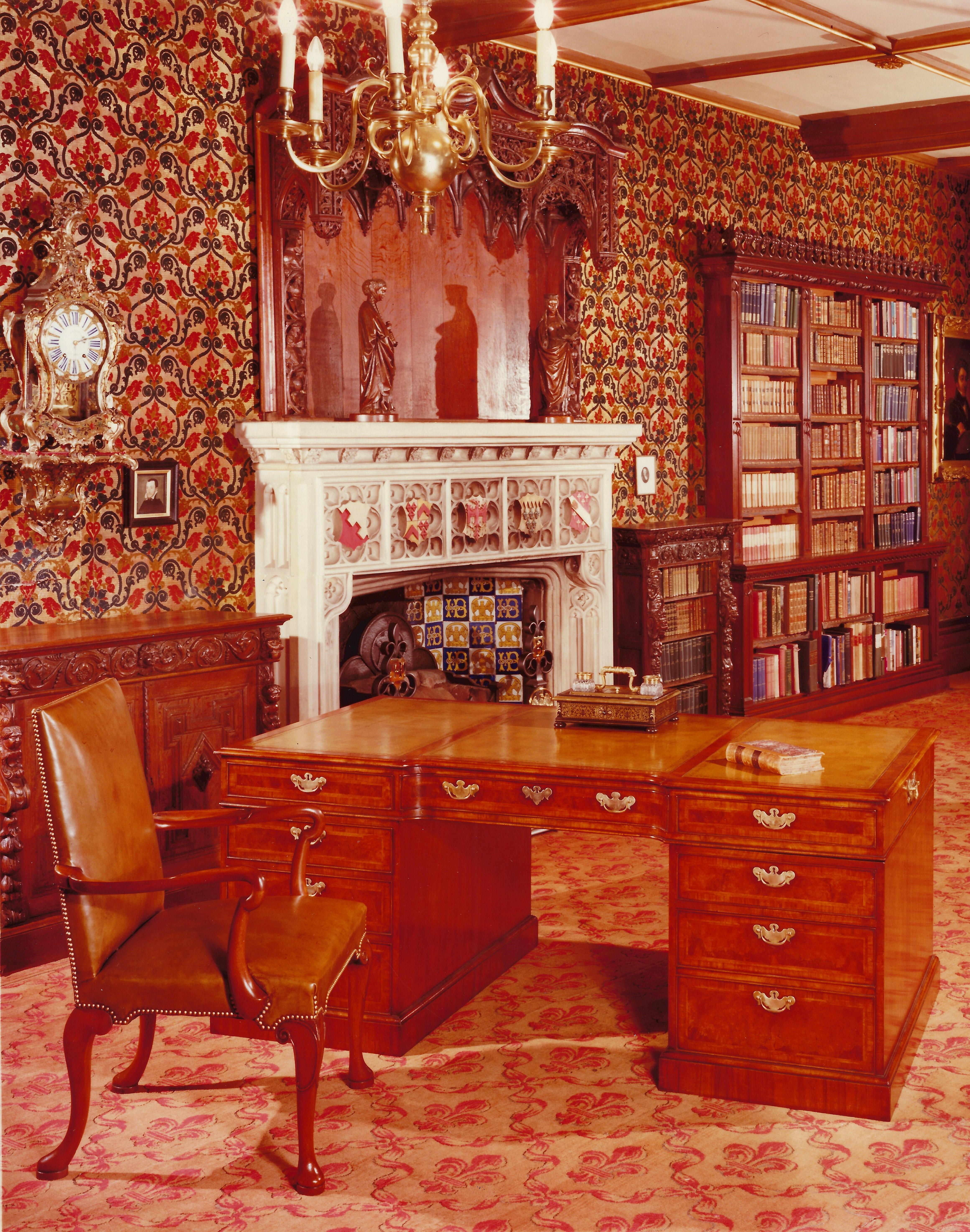 For the person who appreciates high quality in all details. This desk will make the impressive statement needed.

NEW English Bench-Made Wood & Hogan Walnut Early Georgian Style Partners Desk with Three Panel Gilt and Blind Tooled Leather Top on