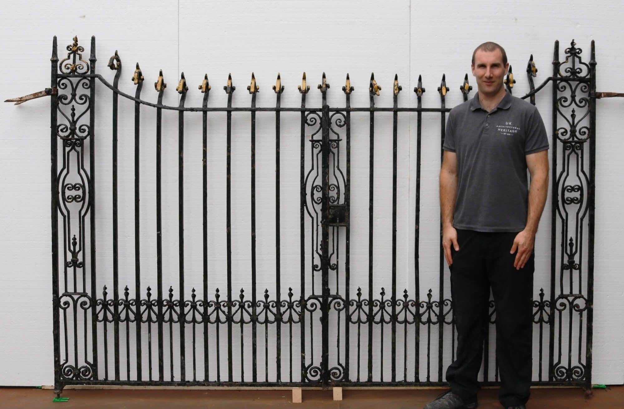 Made by a talented blacksmith in the early 1800s, this stunning set of strong wrought iron driveway gates make a beautiful entrance to a property. Sourced from a traditional country house in Cambridgeshire, they are tall and detailed with classic