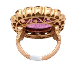 Georgian Style Yellow Gold Oval Pink Spinel & Rose Cut Diamond Ring
