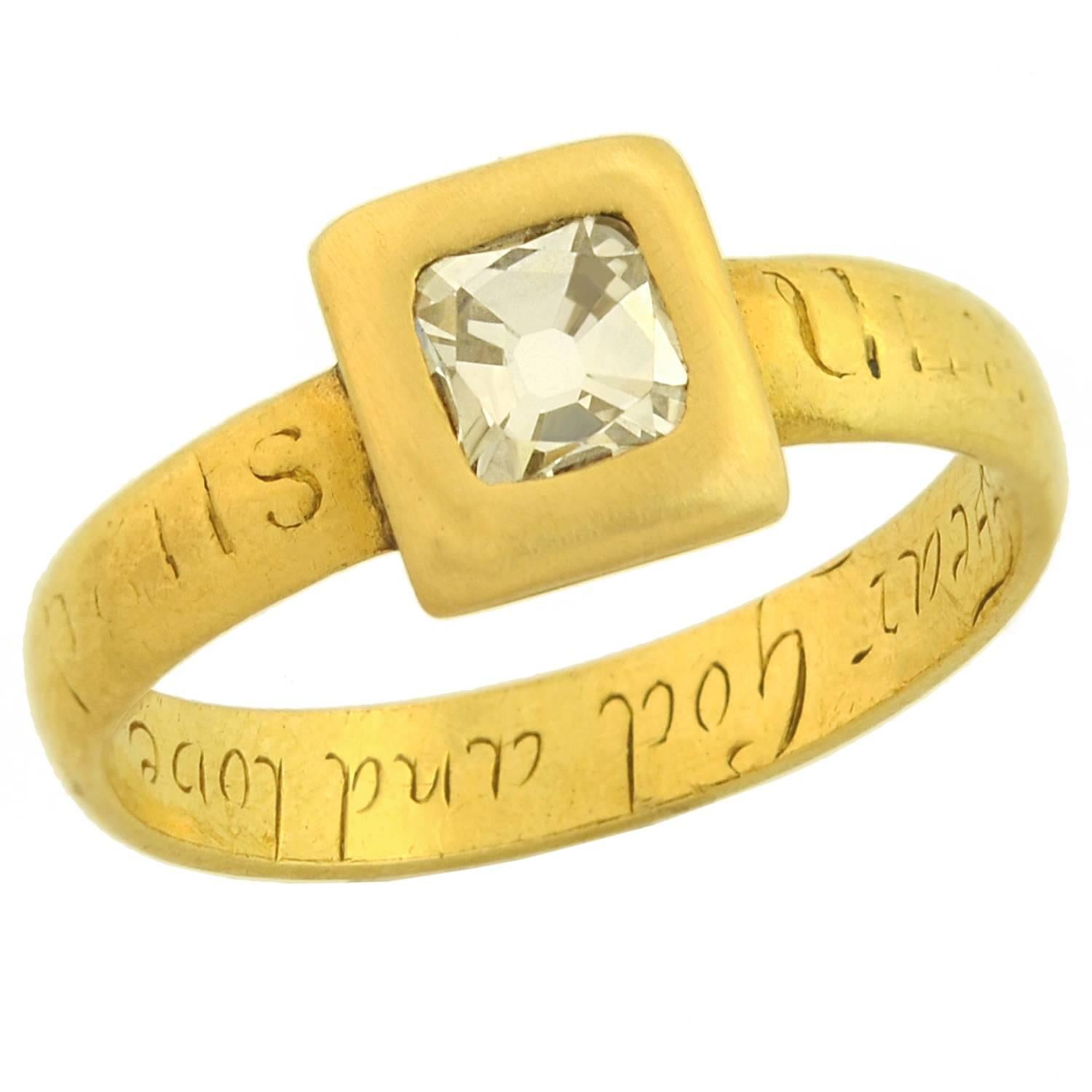 Georgian Table Cut Diamond Inscribed Gold Ring In Good Condition For Sale In Narberth, PA