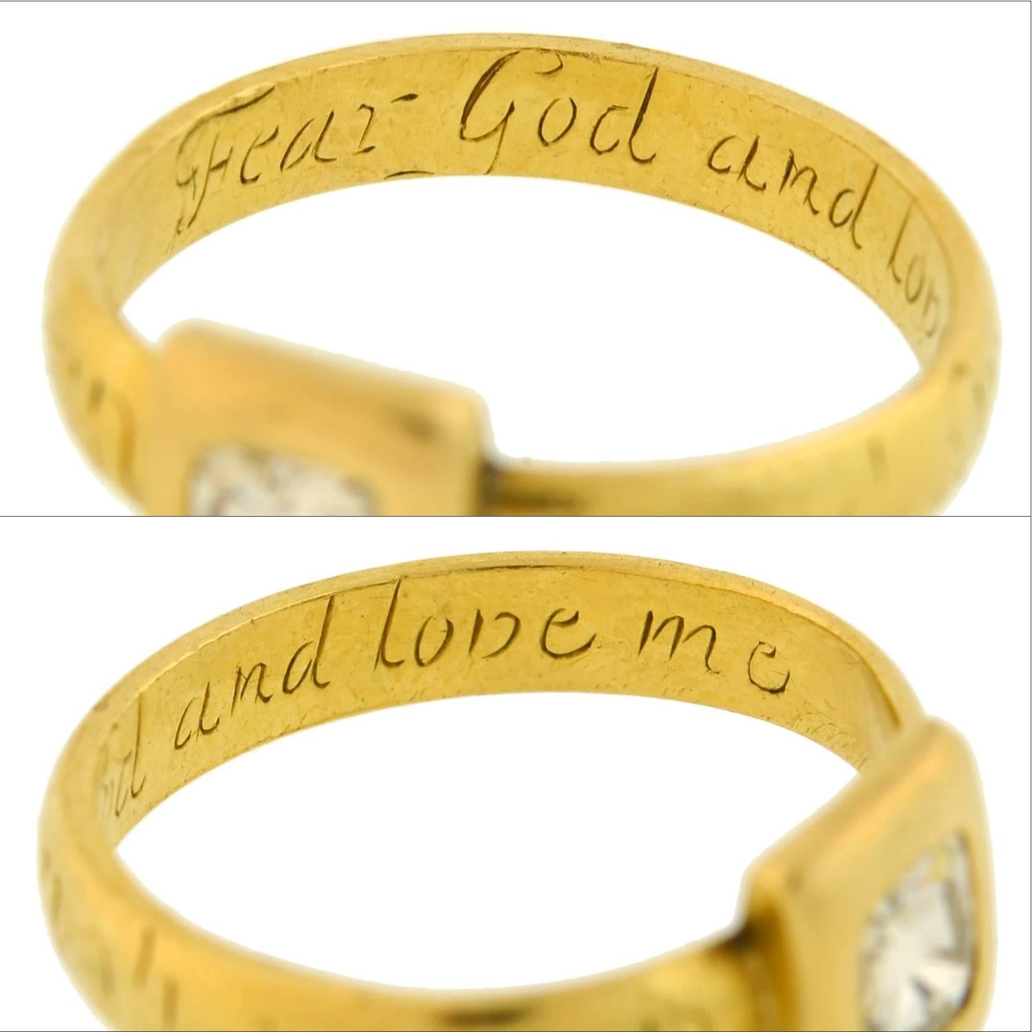 Georgian Table Cut Diamond Inscribed Gold Ring For Sale 1