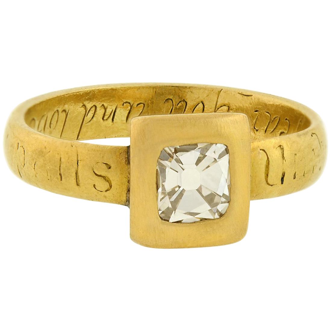 Georgian Table Cut Diamond Inscribed Gold Ring For Sale