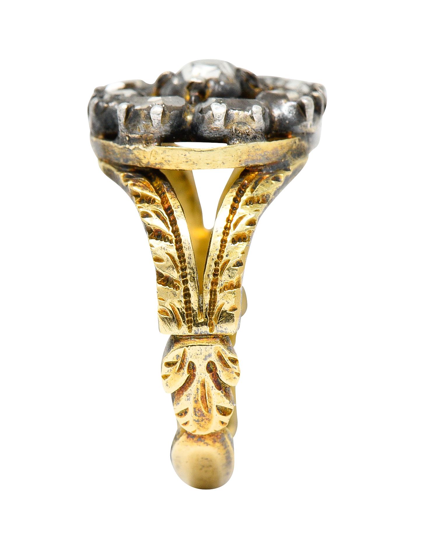 Georgianischer 14 Karat Gold-Cluster-Ring mit Diamanten im Tischschliff und Silberauflage 5