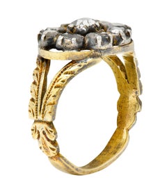 Georgian Table Cut Diamond Silver-Topped 14 Karat Gold Cluster Ring