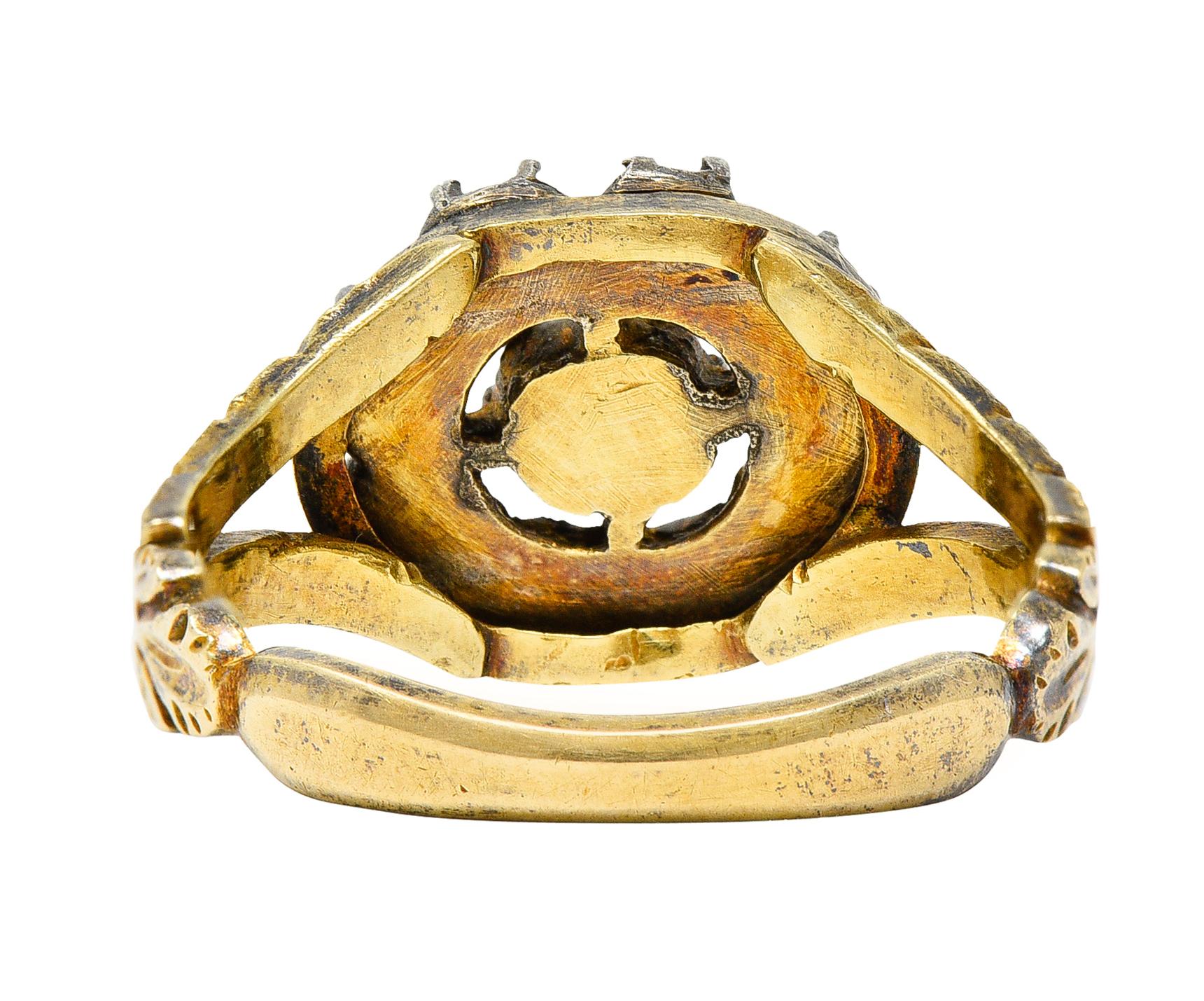 Georgianischer 14 Karat Gold-Cluster-Ring mit Diamanten im Tischschliff und Silberauflage für Damen oder Herren