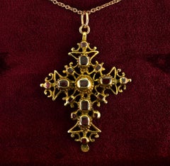Georgian Table Cut Garnet and Ruby18 KT Cross Pendant