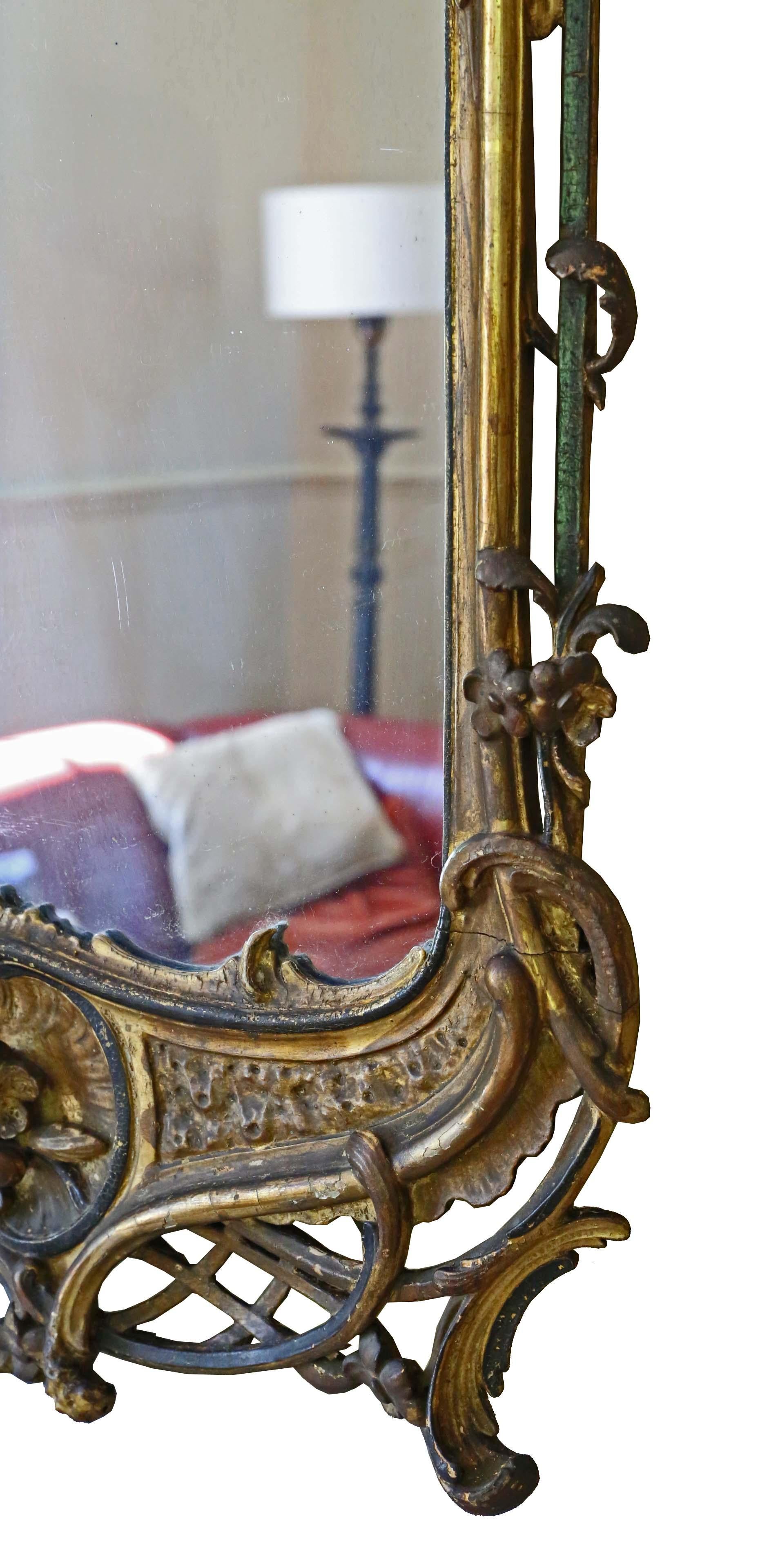 Georgian Tall Ebonised and Gilt Hall Wall Mirror 1