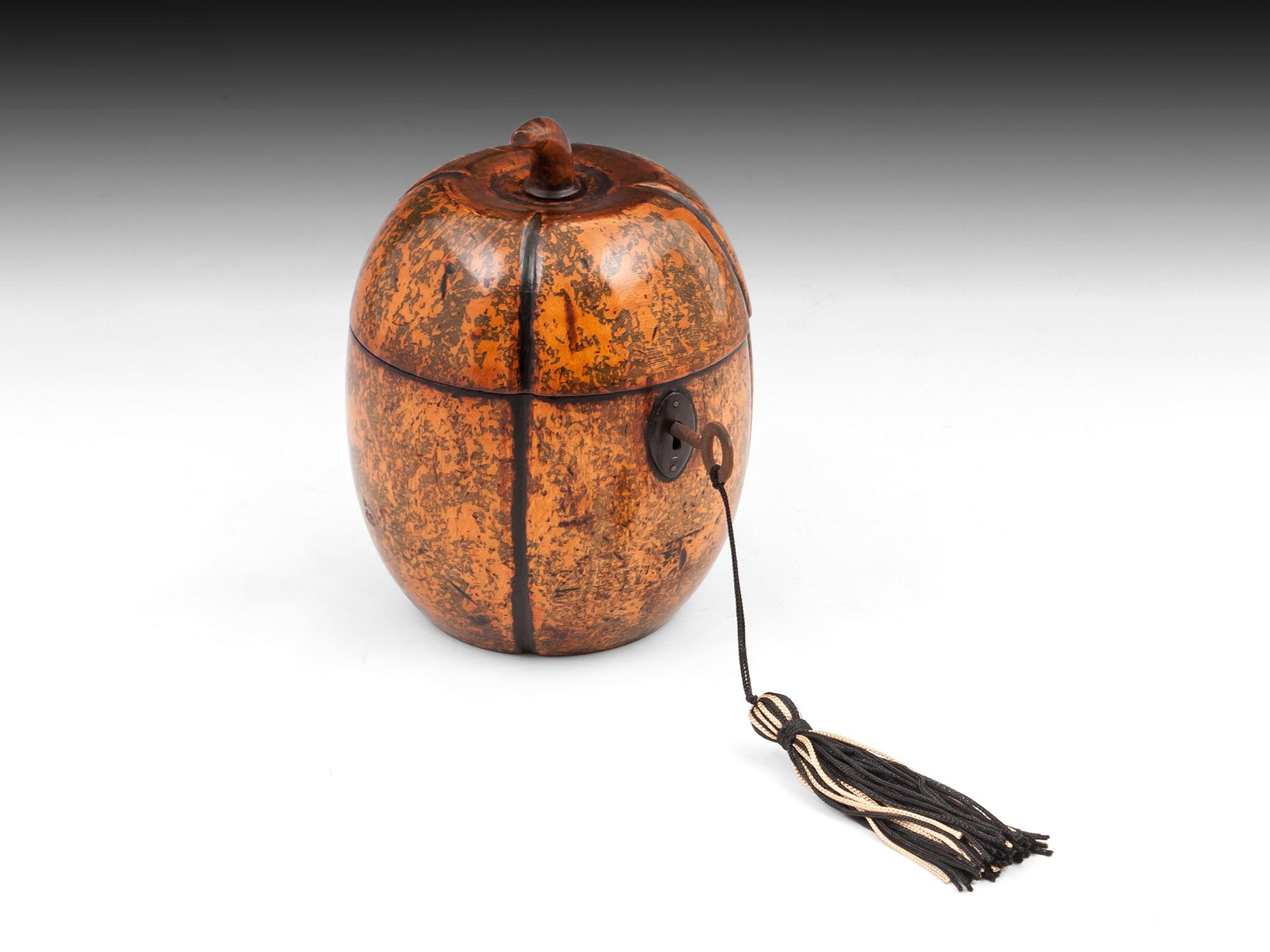 Georgian Tea Caddy Melon Fruitwood Treen 1