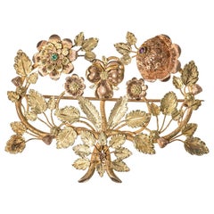 Georgian Three Color Gold Floral Brooch with Ruby and Emerald English circa 1825