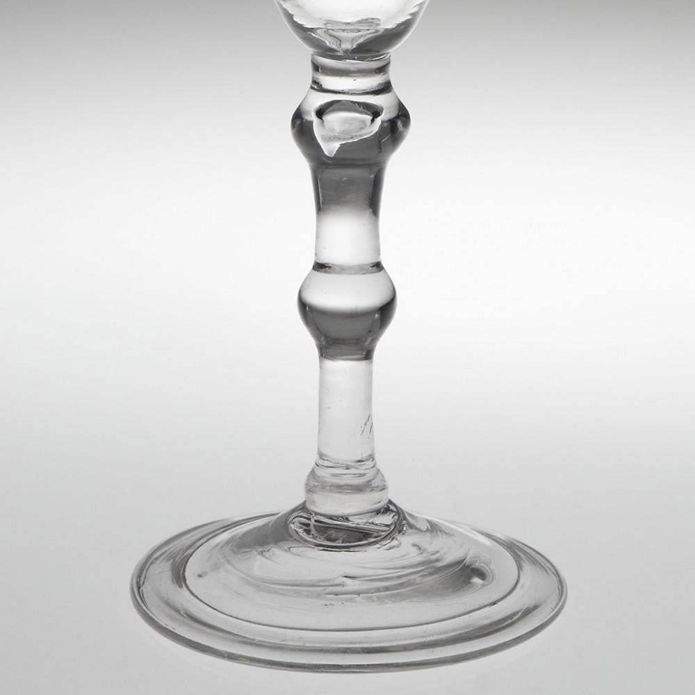 18th Century and Earlier Georgian Triple Knopped Balustroid Wine Glass, c1740 For Sale
