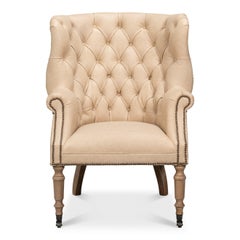 Georgian Tufted Barrel Wingchair in Cappuccino Leather