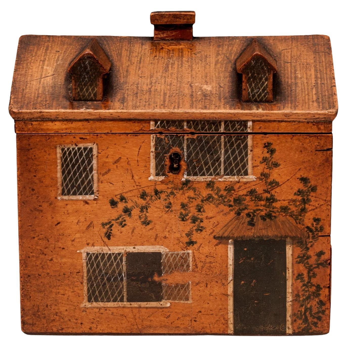 Georgian Tunbridge Ware Folk Art Cottage Sewing Box For Sale