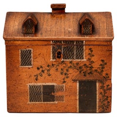 Antique Georgian Tunbridge Ware Folk Art Cottage Sewing Box