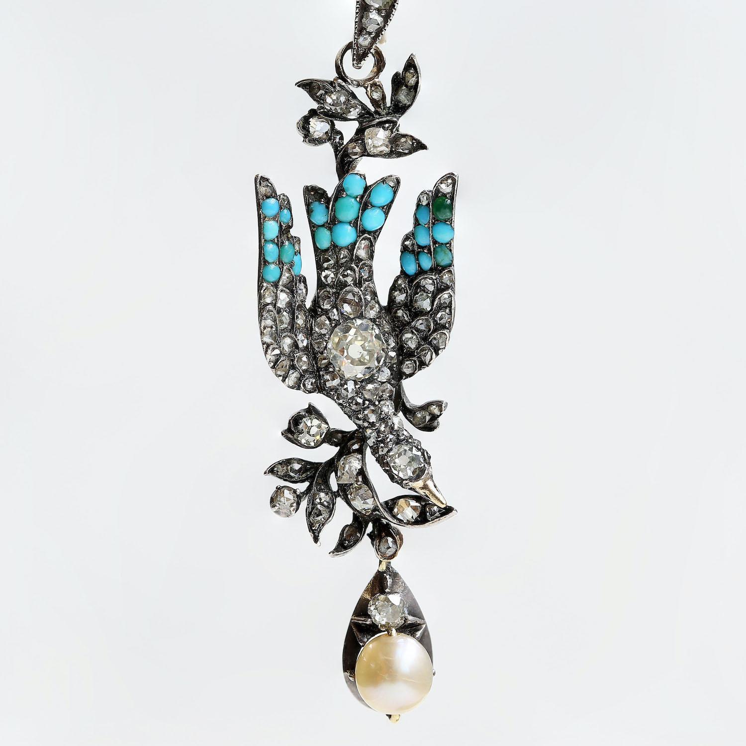 Women's or Men's Georgian Turquoise Diamond St Espirit Dove Pendant