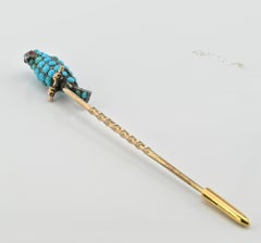 Georgian Turquoise Ruby Parrot Stick Pin