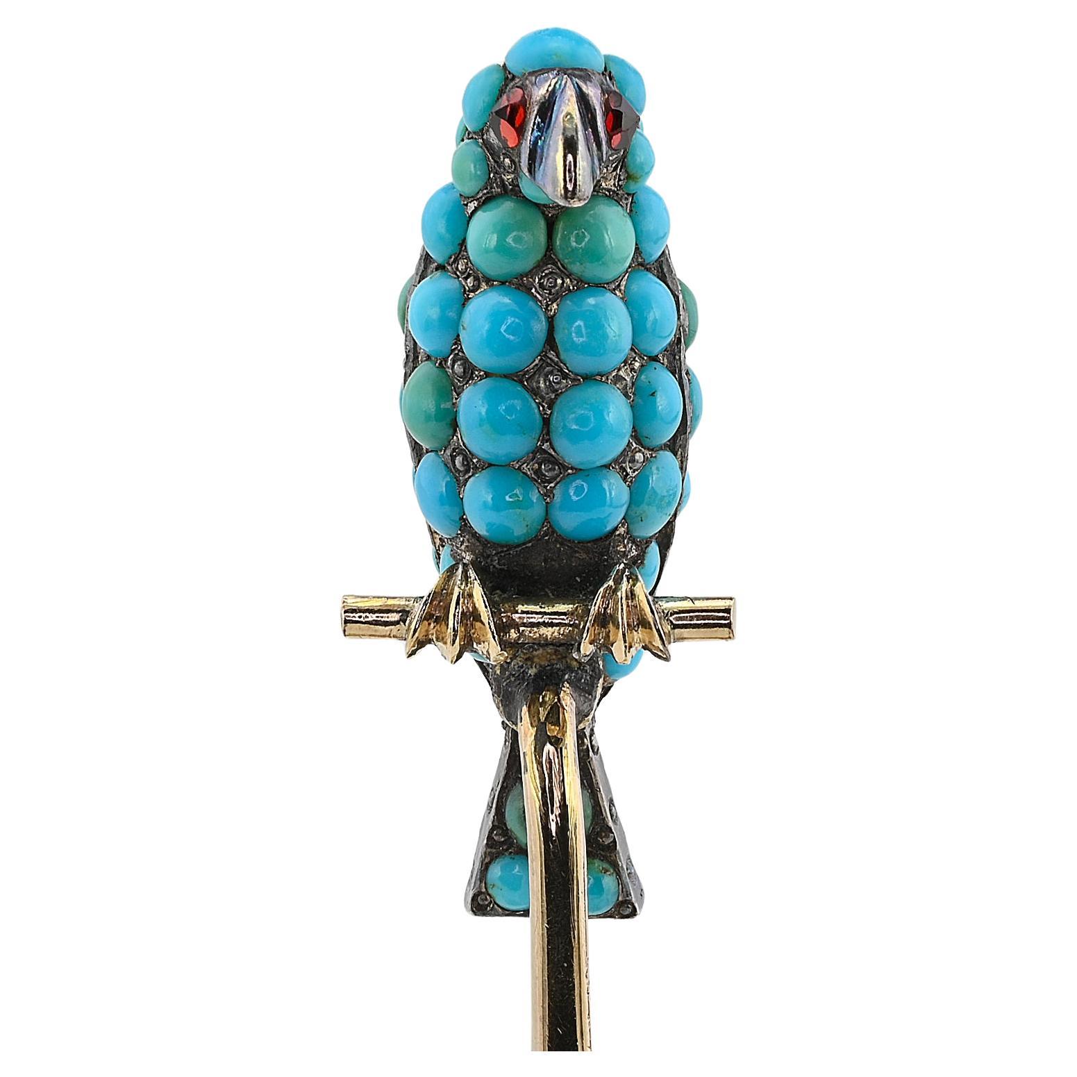 Georgian Turquoise Ruby Parrot Stick Pin