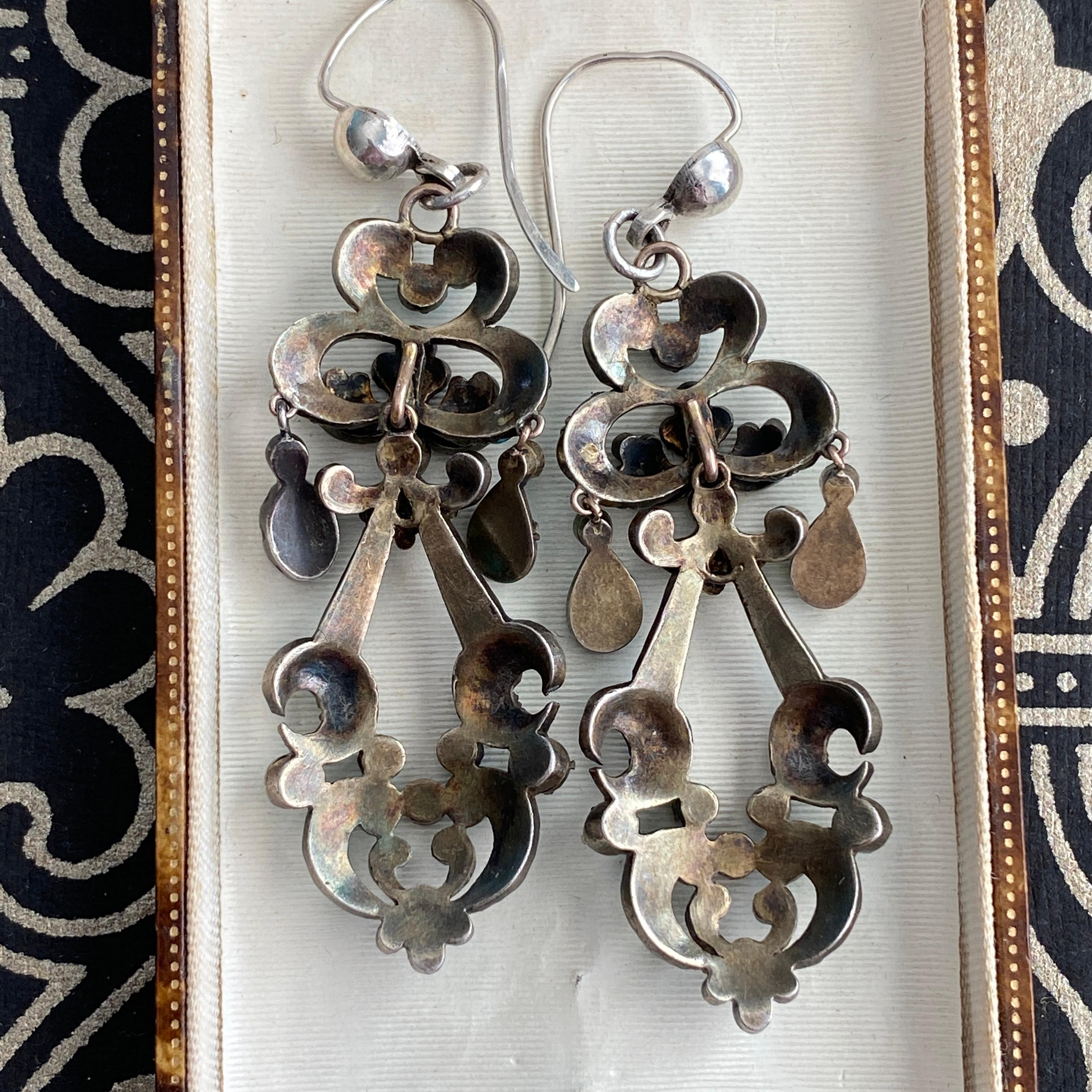 Georgian Turquoise Seed Pearl Silver Earrings 9