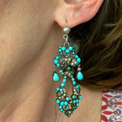 Georgian Turquoise Seed Pearl Silver Earrings