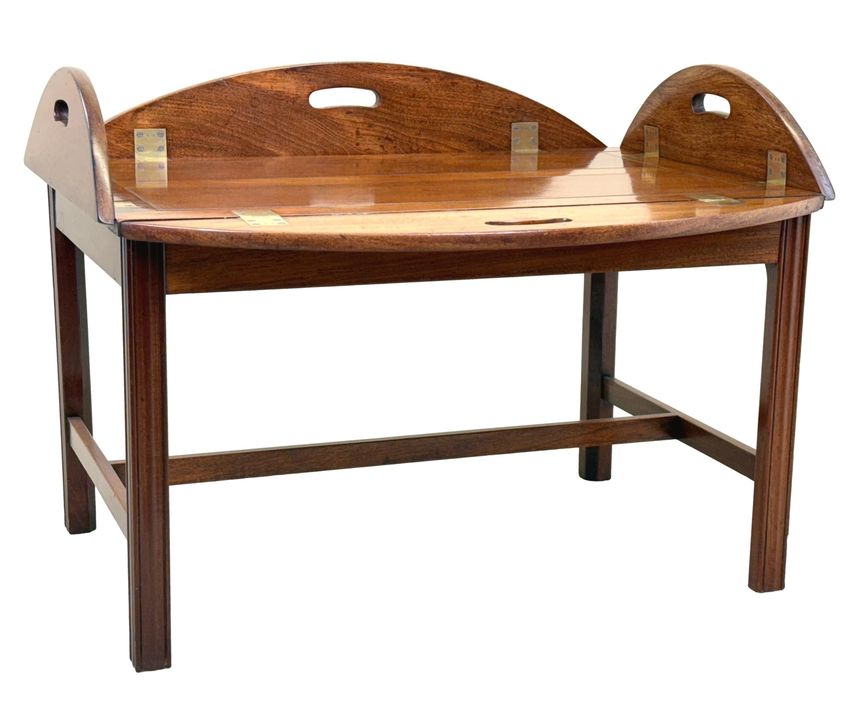 English Georgian Two Panel Mahogany Oval Butlers Tray On Stand