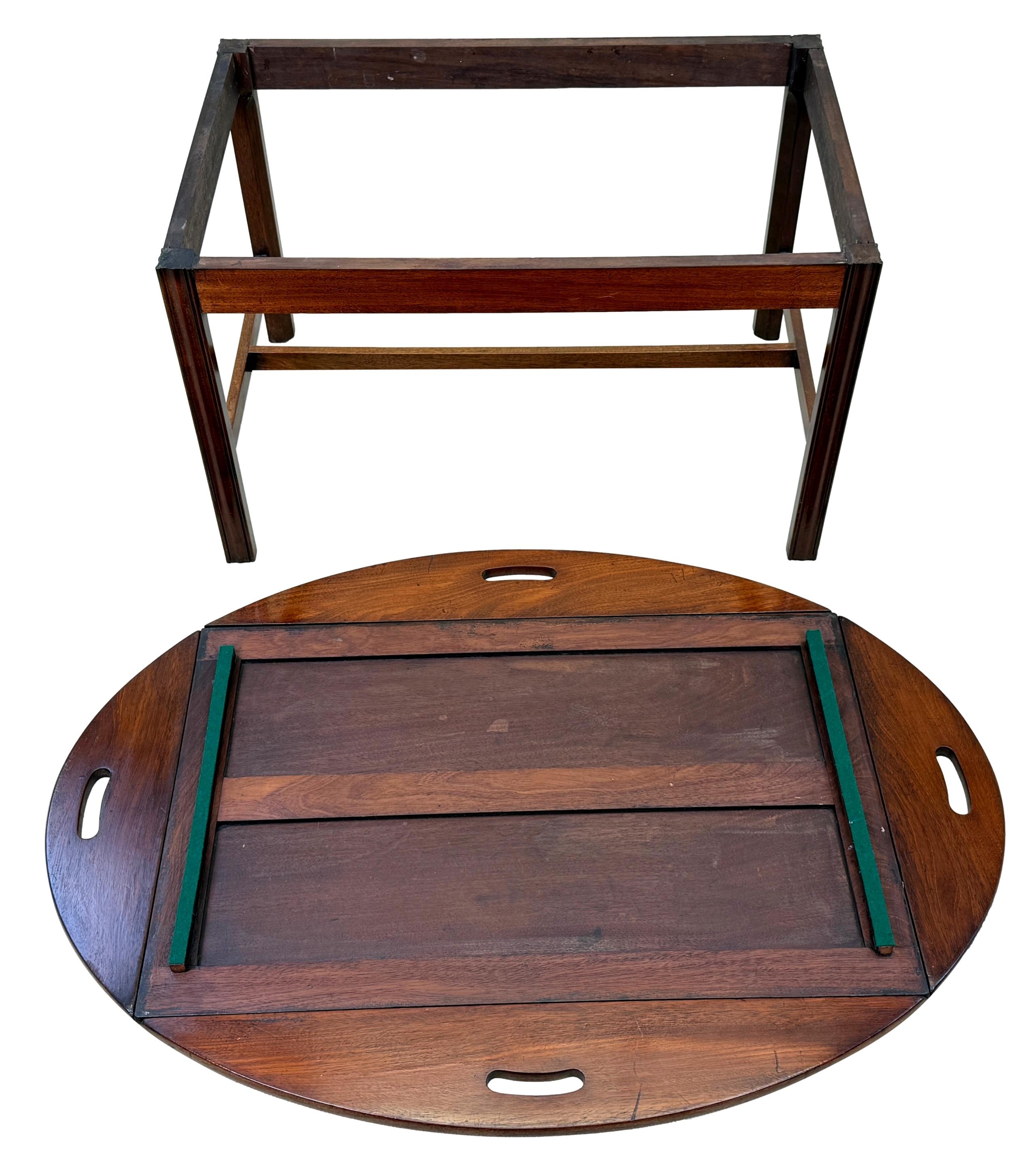 Georgian Two Panel Mahogany Oval Butlers Tray On Stand 4
