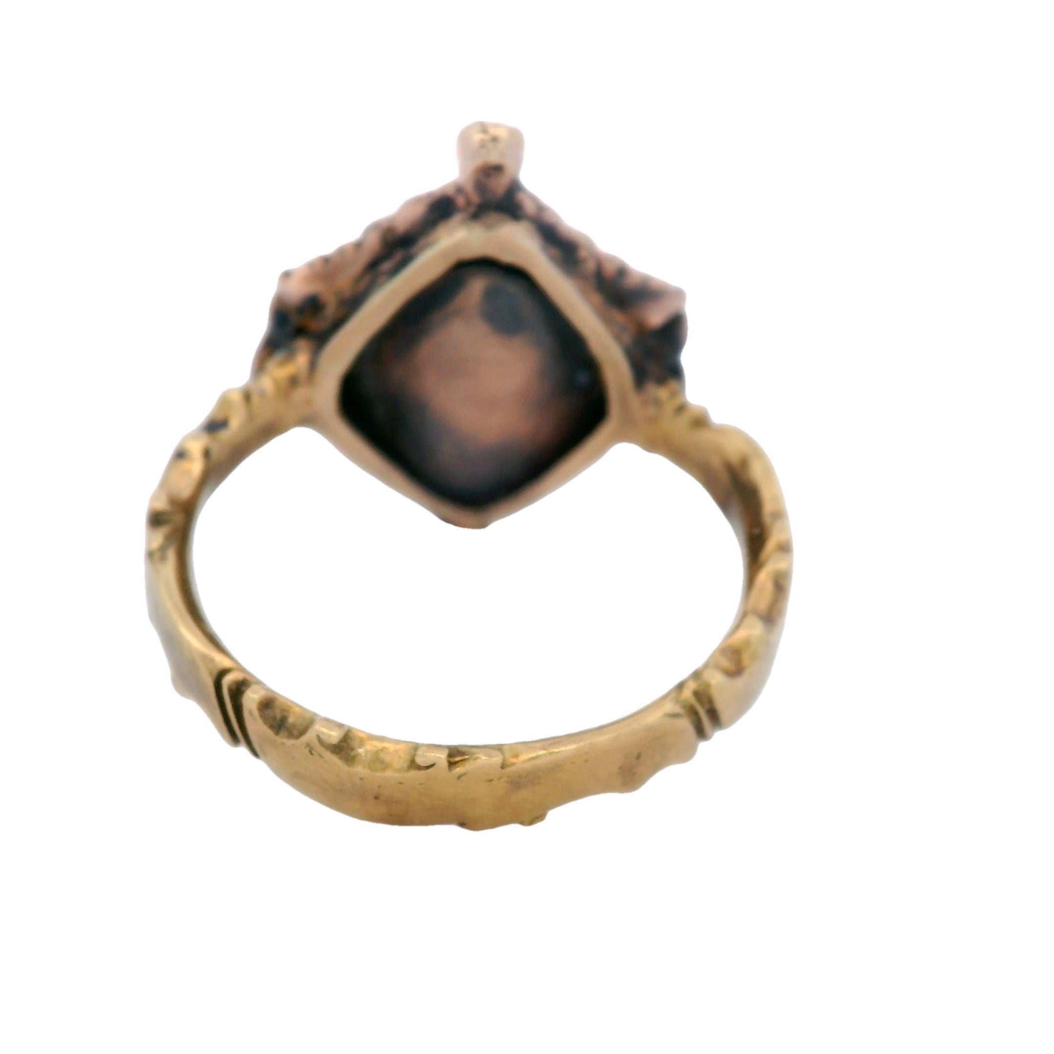 Georgian Urn Mourning Ring with Synthetic Sapphire and Diamonds in 18K Gold In Good Condition For Sale In Fairfield, CT