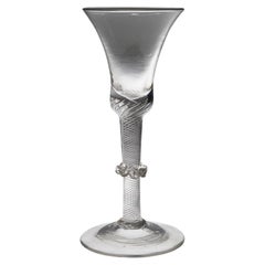 Antique Georgian Vermicular Collar Air Twist Wine Glass c1750