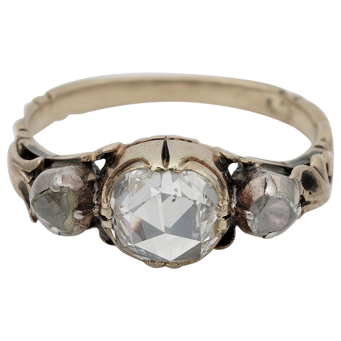 Georgian /Victorian 1.00 Carat Plus Rose Cut Diamond Trilogy Ring For Sale