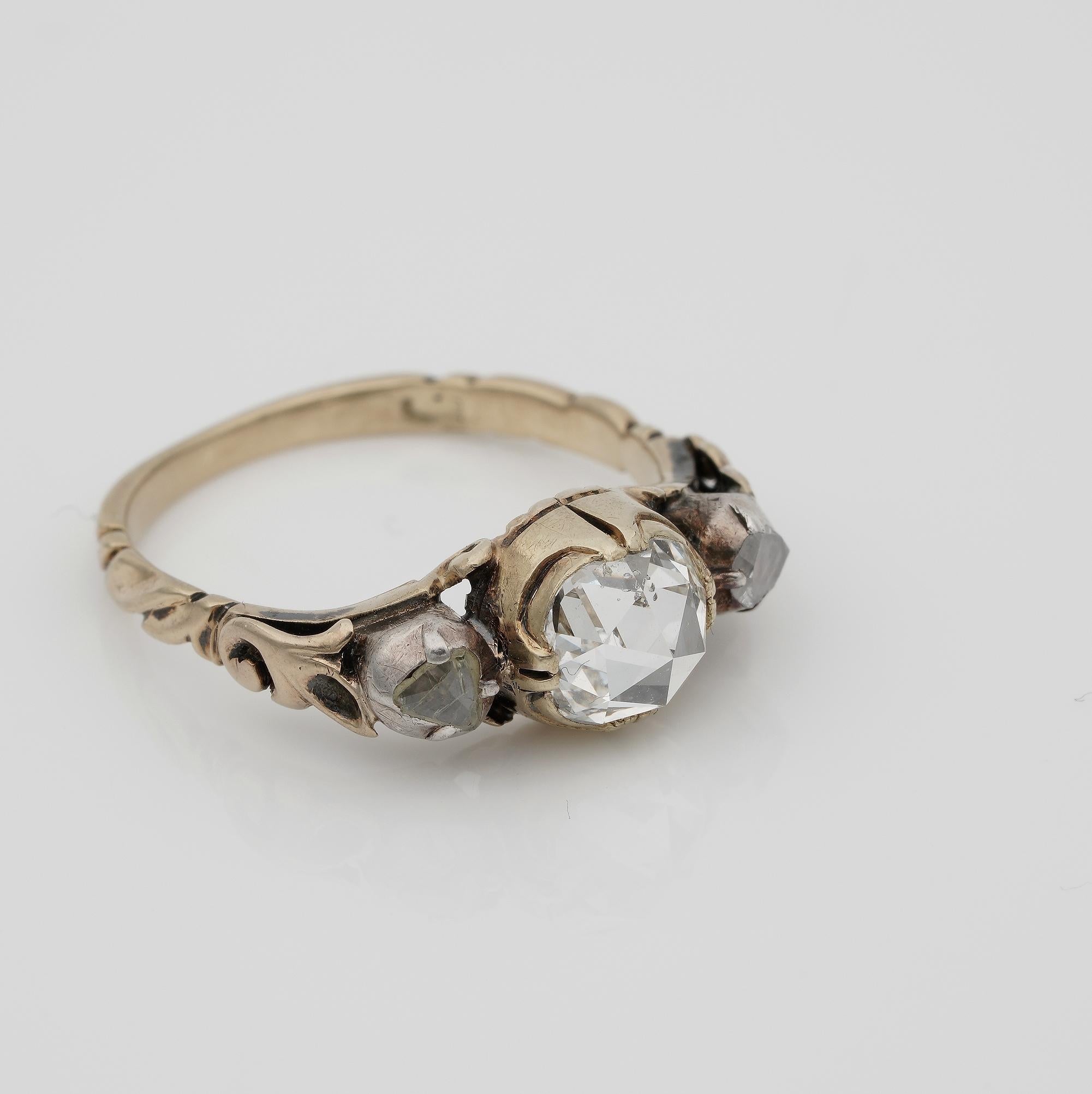 Georgian/Victorian Ring mit drei Steinen, 1,00 Karat Diamant im Rosenschliff im Zustand „Gut“ im Angebot in Napoli, IT