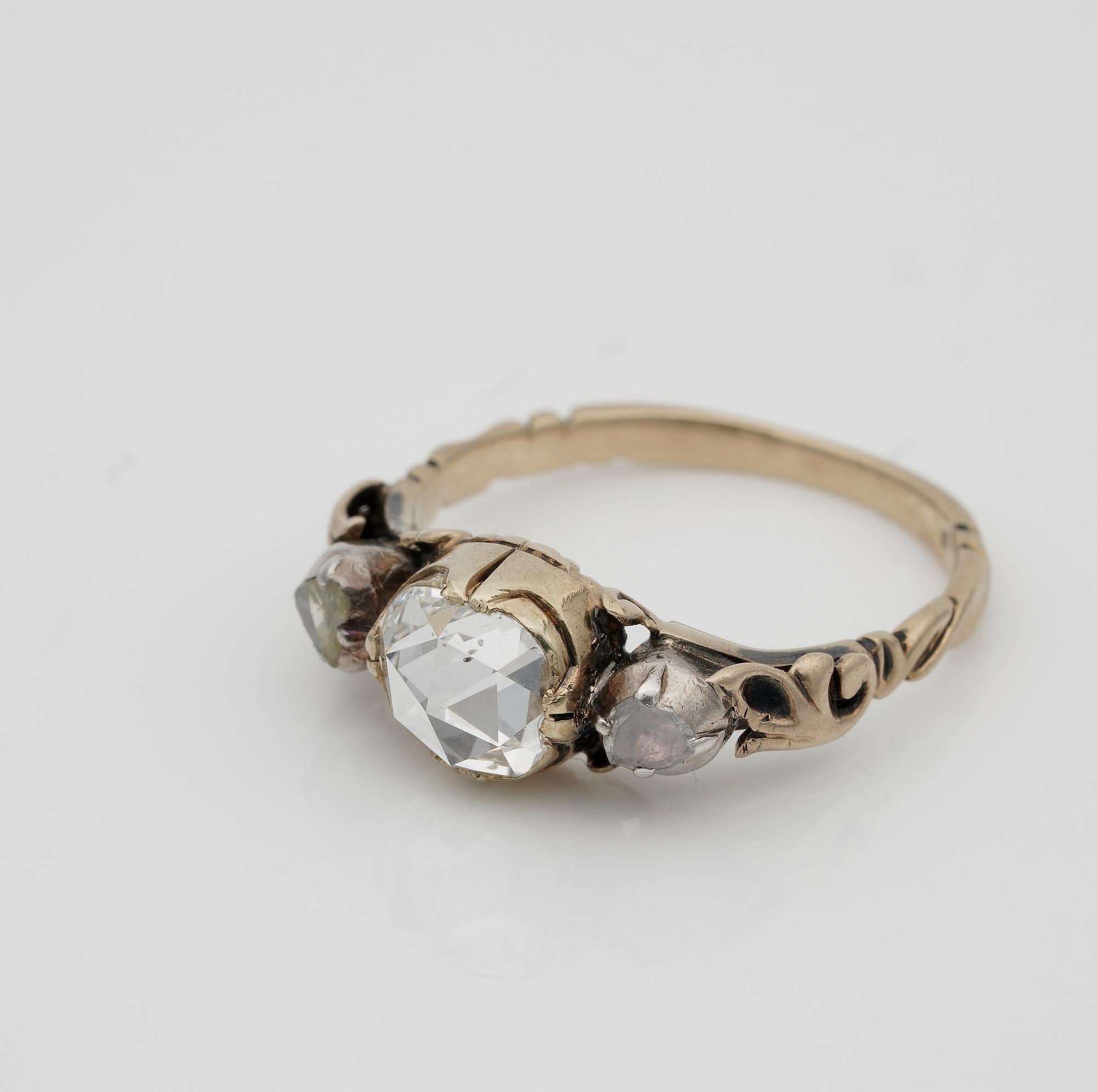 Georgian/Victorian Ring mit drei Steinen, 1,00 Karat Diamant im Rosenschliff im Angebot 1