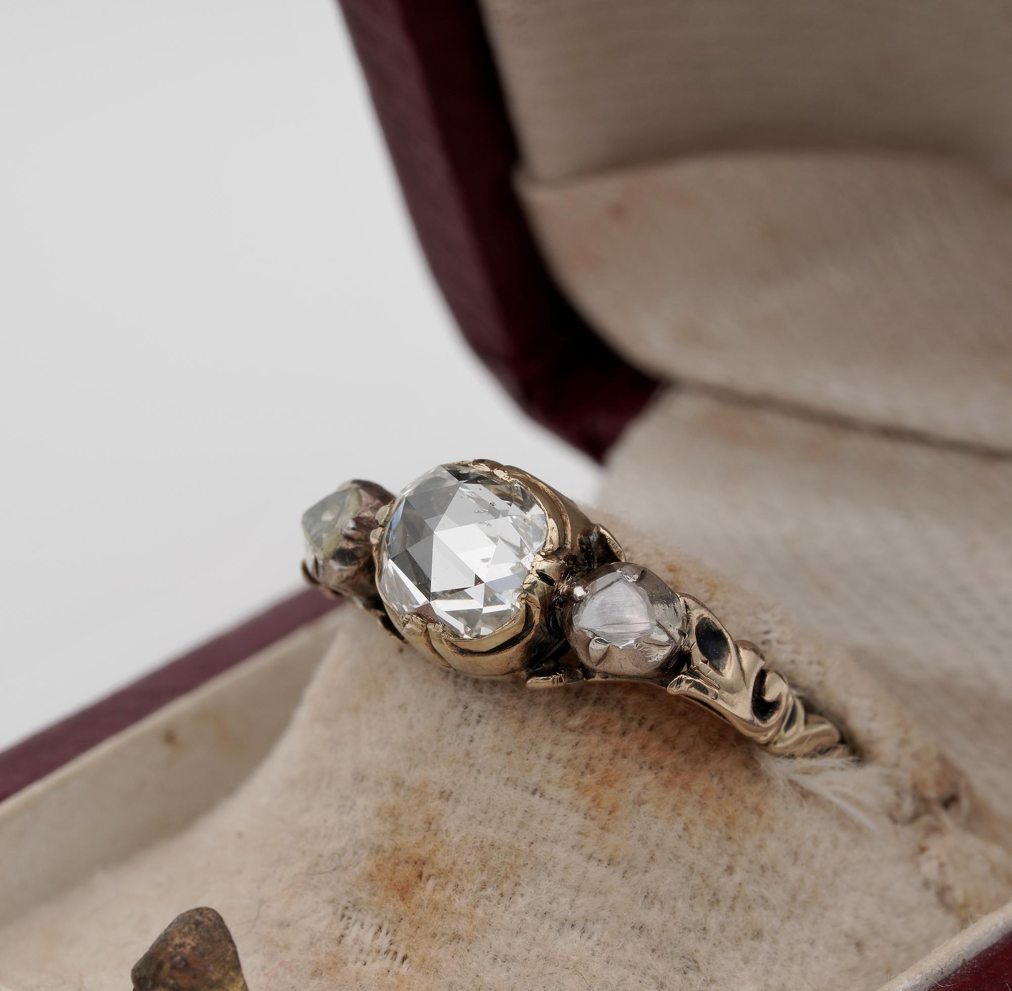 Georgian/Victorian 1.00 CT Plus Rose Cut Diamond Three stone Ring For Sale 2