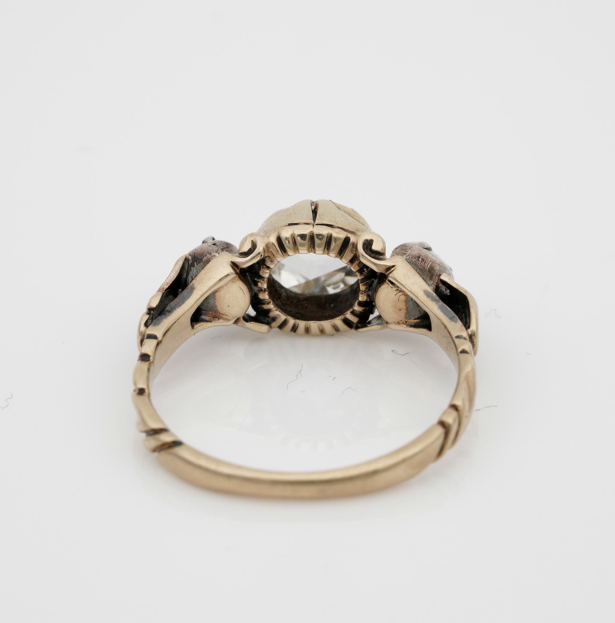 Georgian/Victorian Ring mit drei Steinen, 1,00 Karat Diamant im Rosenschliff im Angebot 3