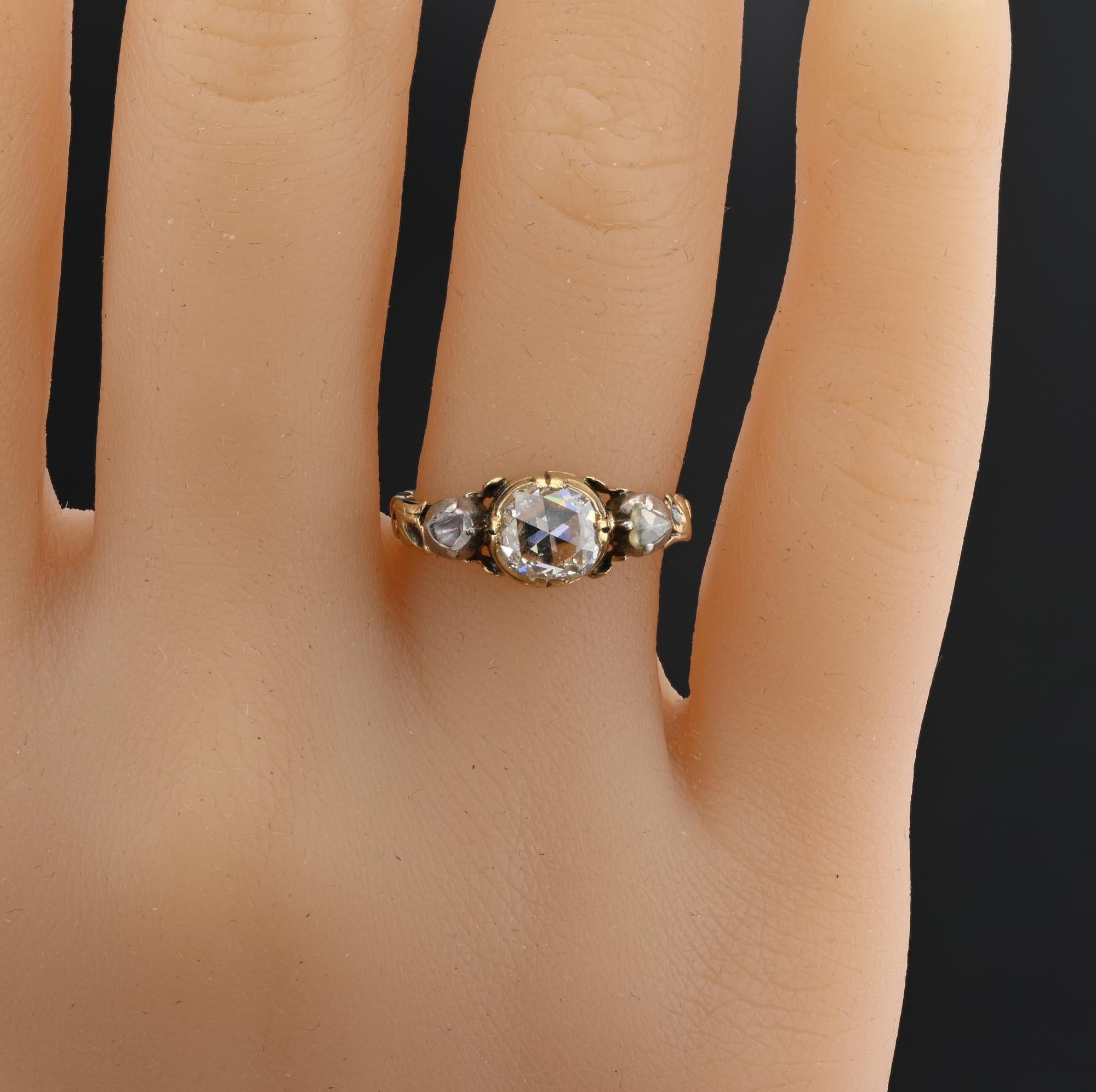 Georgian/Victorian 1.00 CT Plus Rose Cut Diamond Three stone Ring For Sale 4