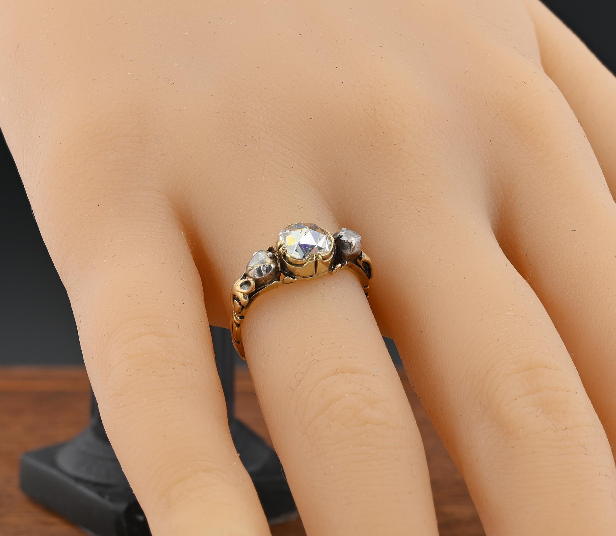 Georgian/Victorian 1.00 CT Plus Rose Cut Diamond Three stone Ring For Sale 5