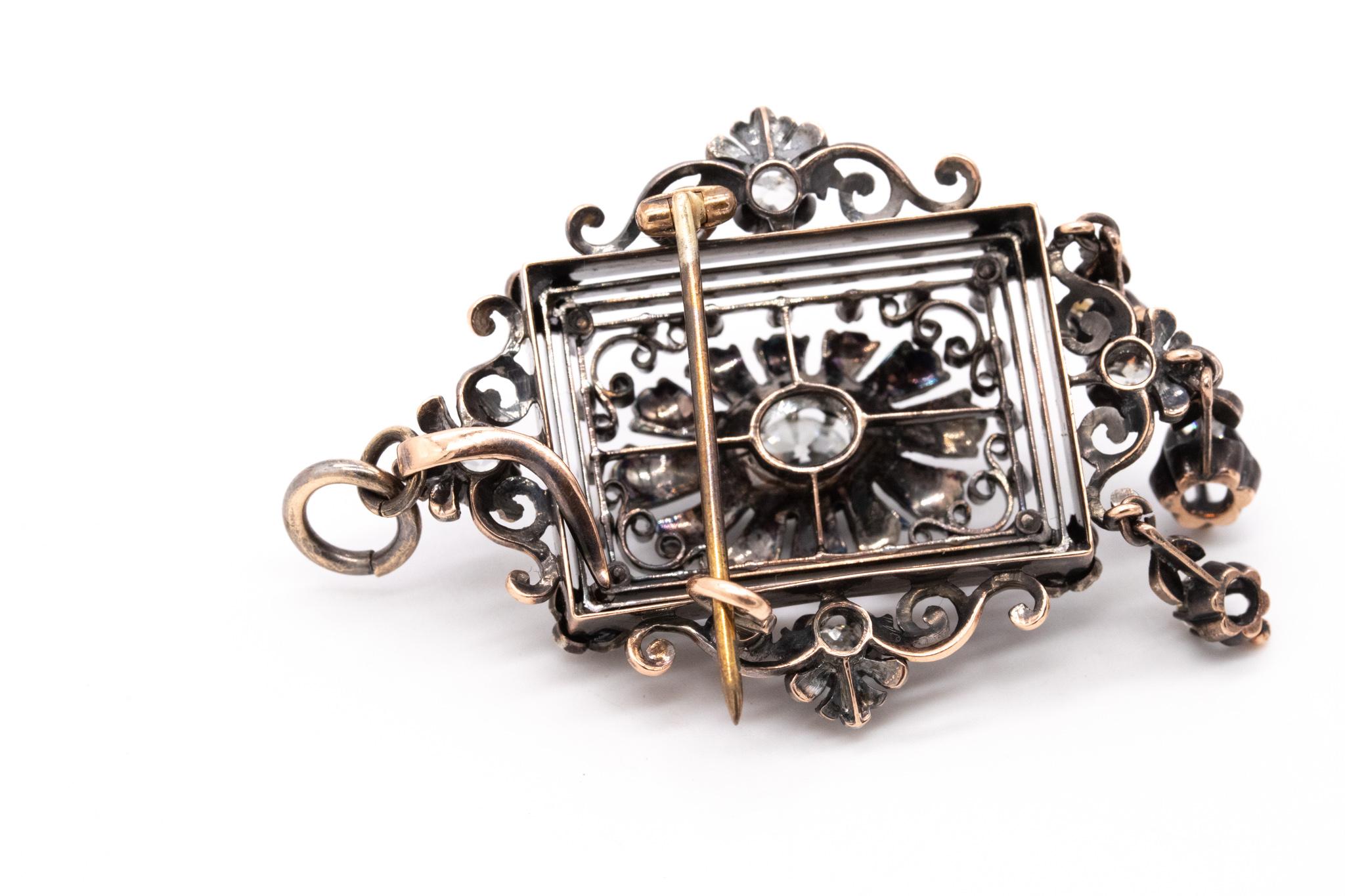Georgian Victorian 1830 Pendant Brooch In 18Kt Gold 4.58 Cts Rose Cut Diamonds For Sale 2