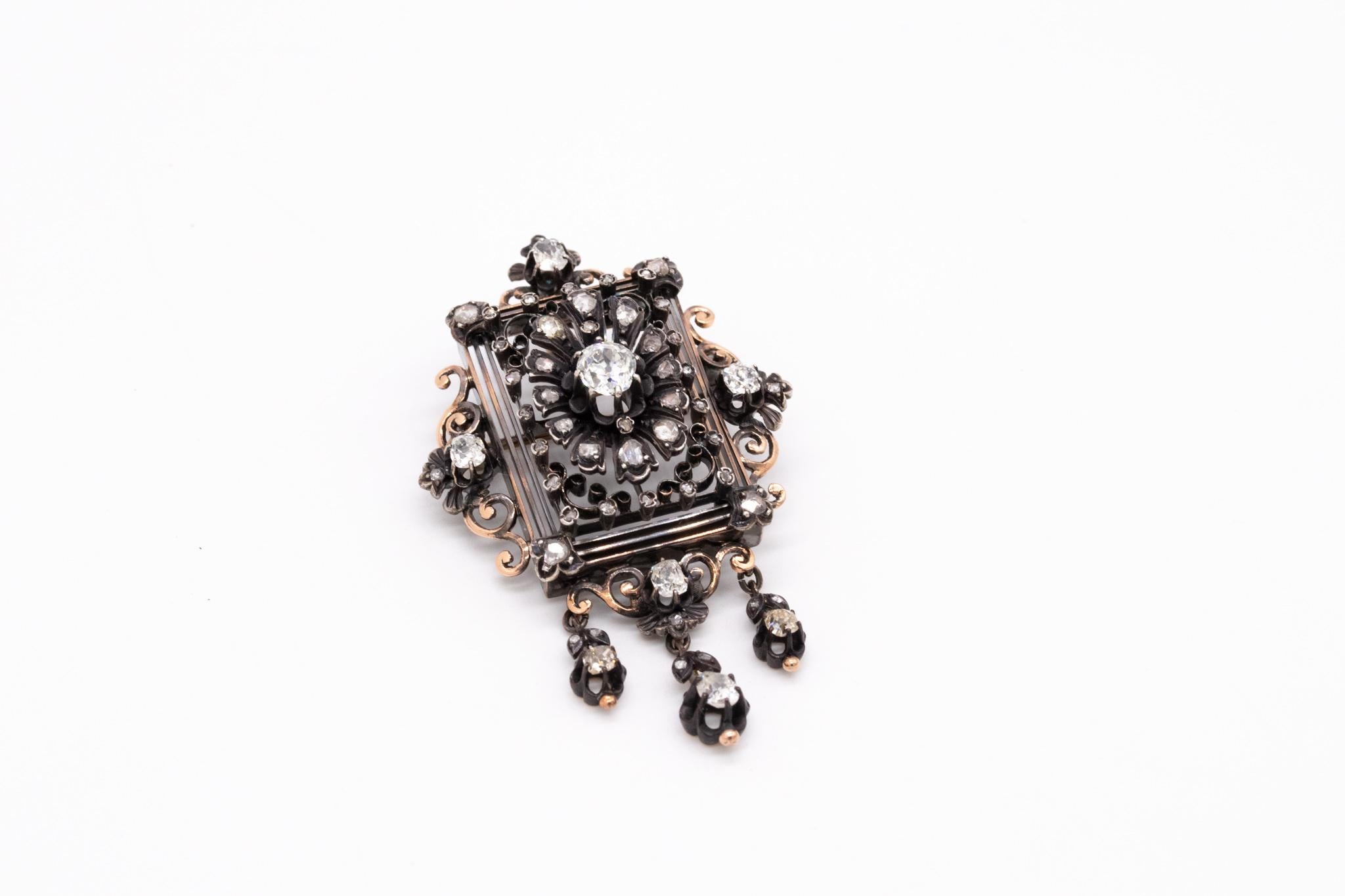 Georgian Victorian 1830 Pendant Brooch In 18Kt Gold 4.58 Cts Rose Cut Diamonds For Sale 5