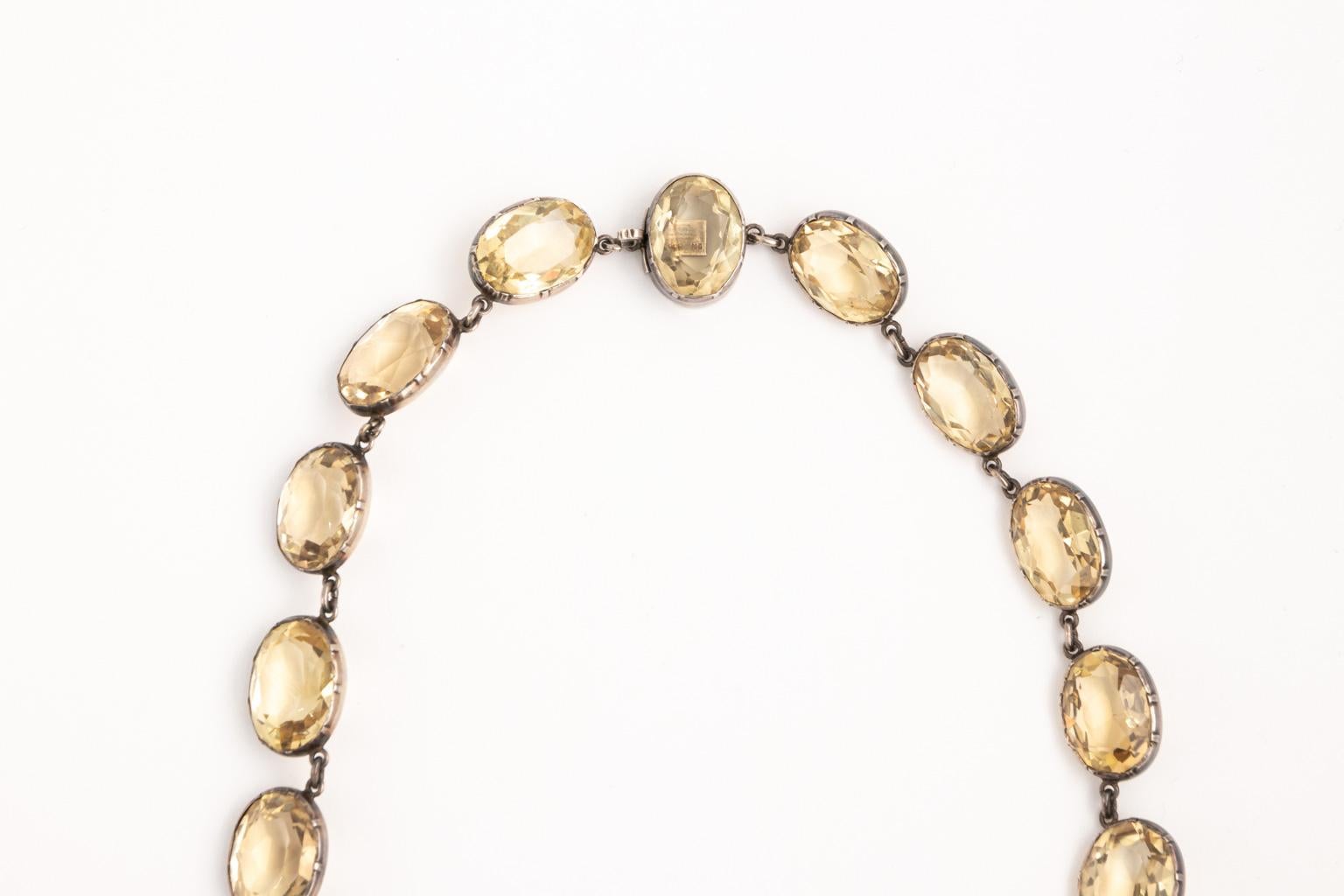 Georgian Victorian Sterling Silver and Gold Citrine Paste Necklace and Earrings 5