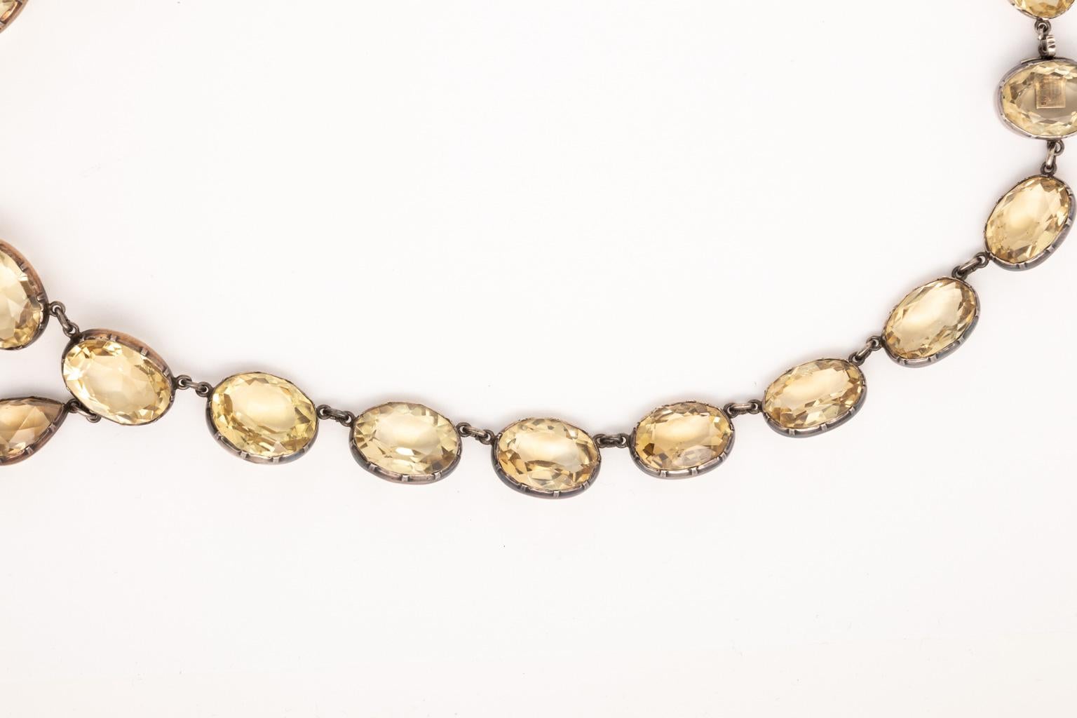 Georgian Victorian Sterling Silver and Gold Citrine Paste Necklace and Earrings 6