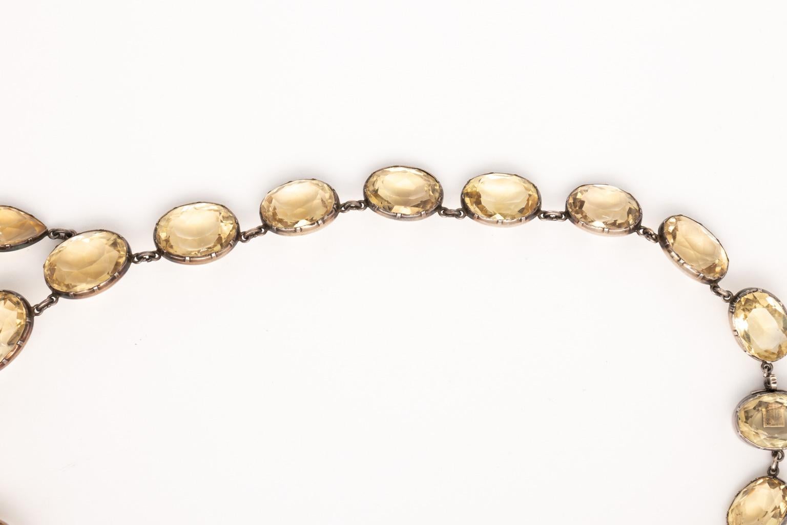 Georgian Victorian Sterling Silver and Gold Citrine Paste Necklace and Earrings 7