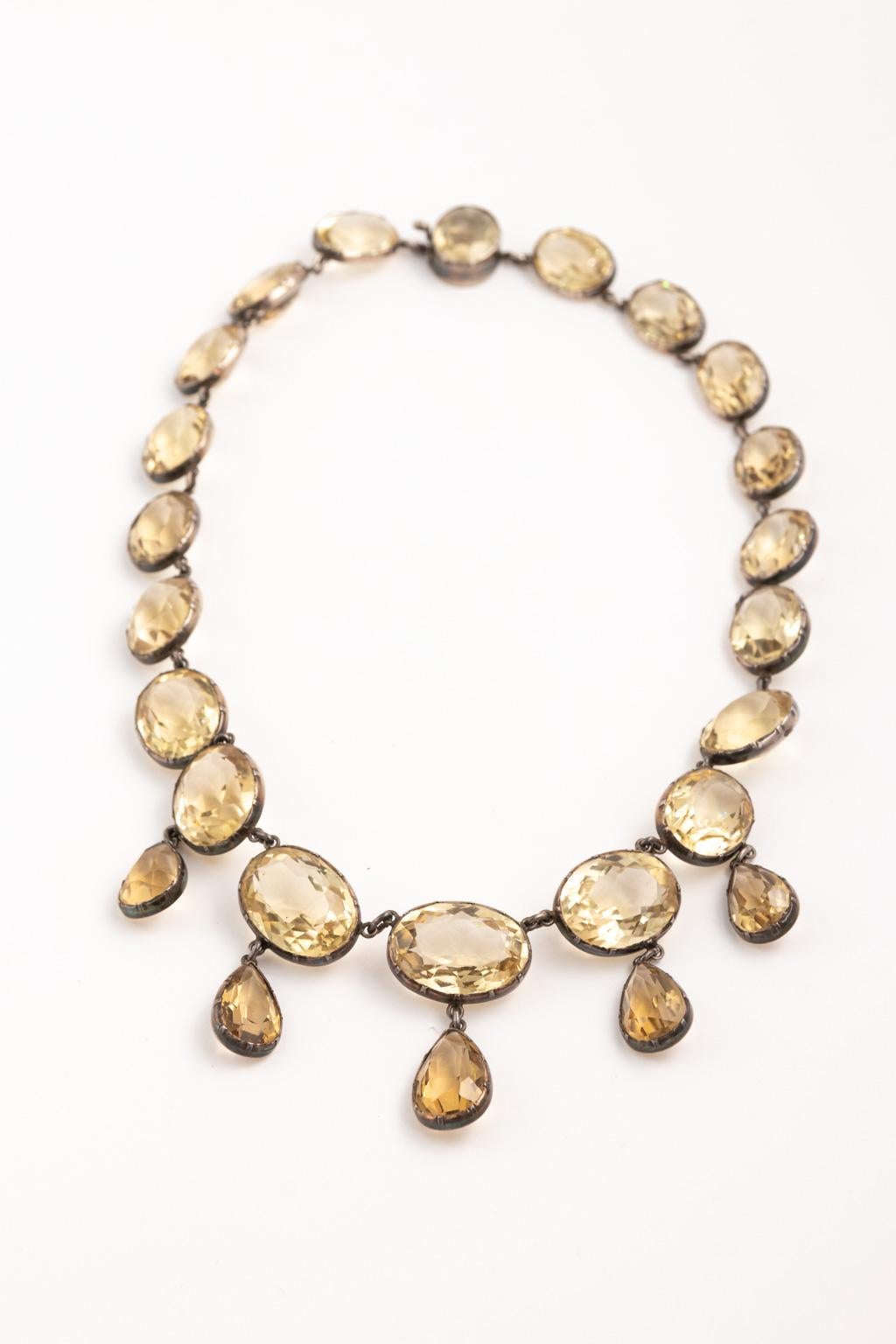 Georgian Victorian Sterling Silver and Gold Citrine Paste Necklace and Earrings 8