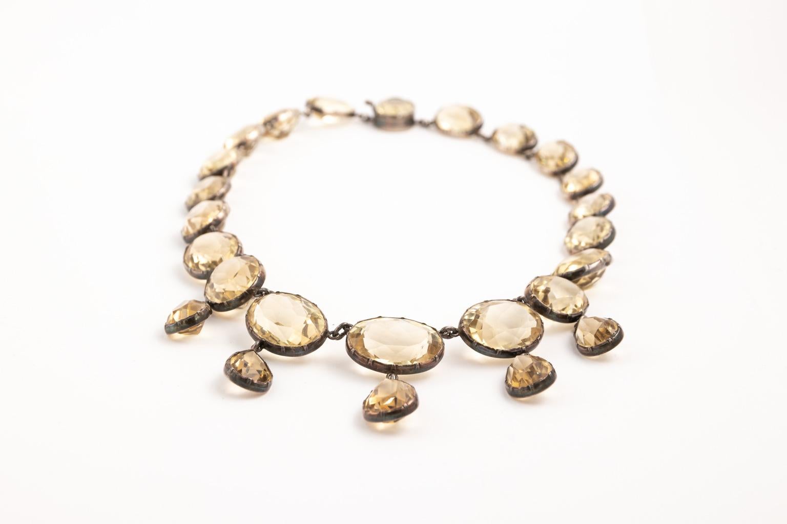 Georgian Victorian Sterling Silver and Gold Citrine Paste Necklace and Earrings 9