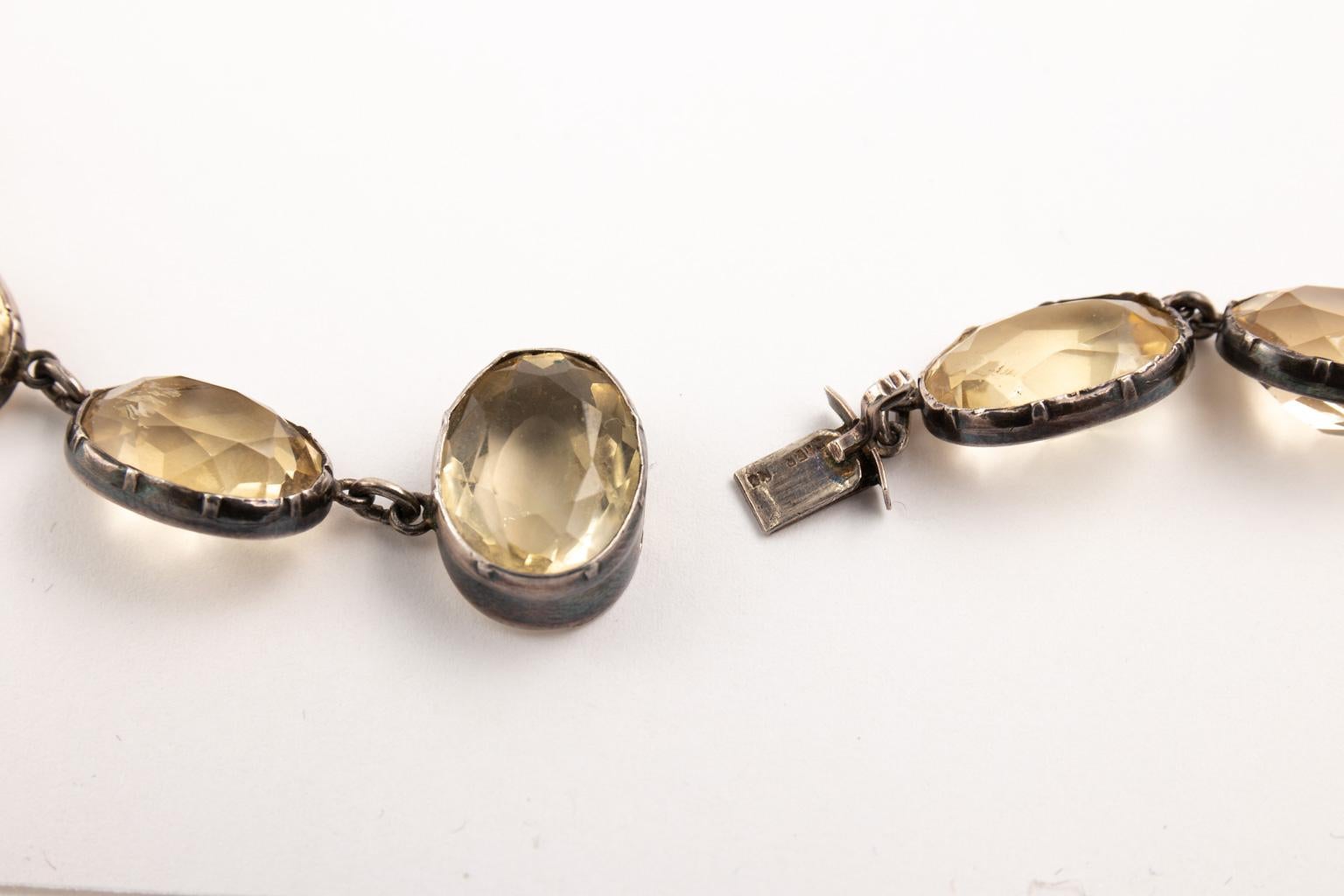 Early Victorian Georgian Victorian Sterling Silver and Gold Citrine Paste Necklace and Earrings