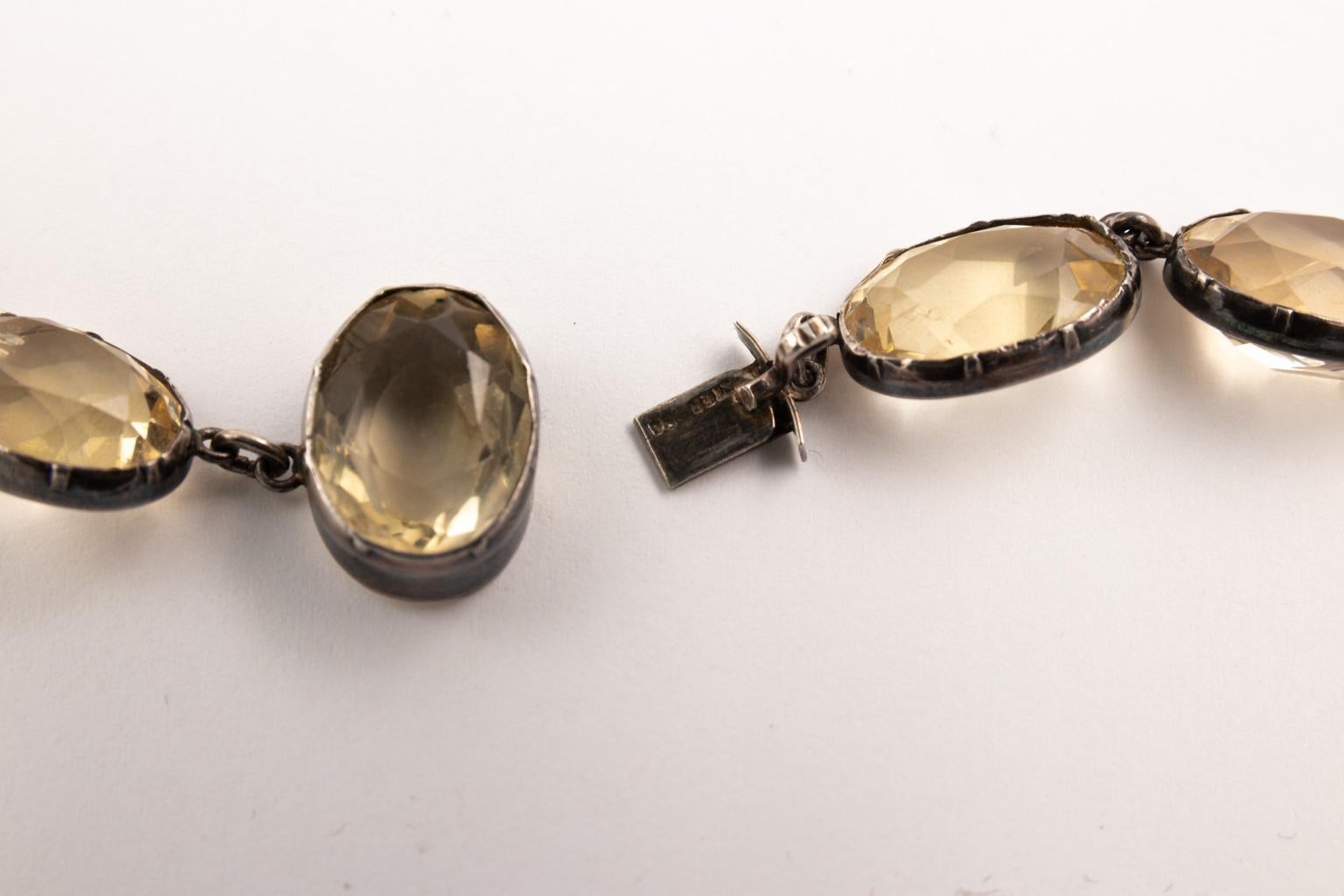 Georgian Victorian Sterling Silver and Gold Citrine Paste Necklace and Earrings In Good Condition In St.amford, CT