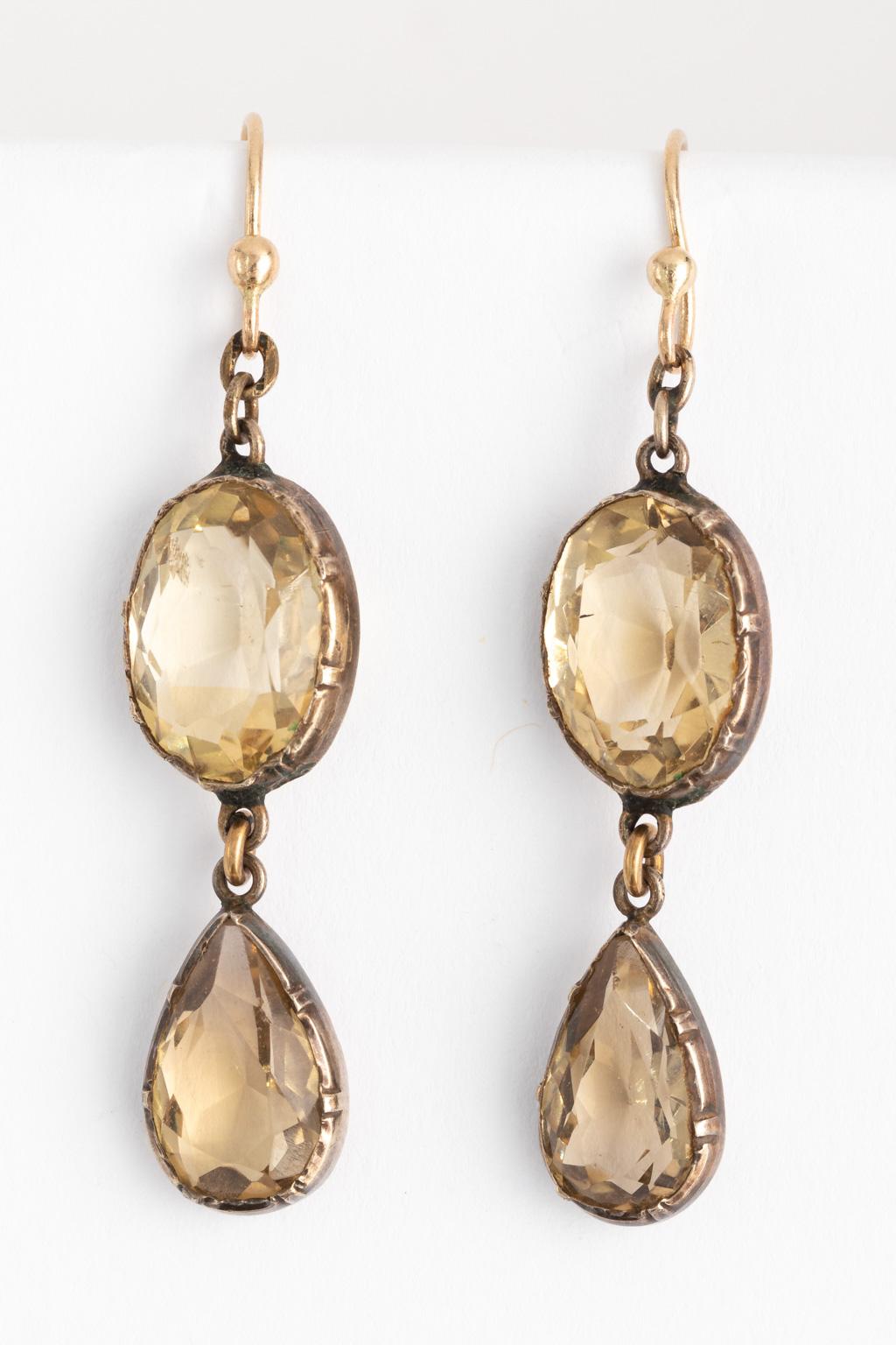 Women's Georgian Victorian Sterling Silver and Gold Citrine Paste Necklace and Earrings
