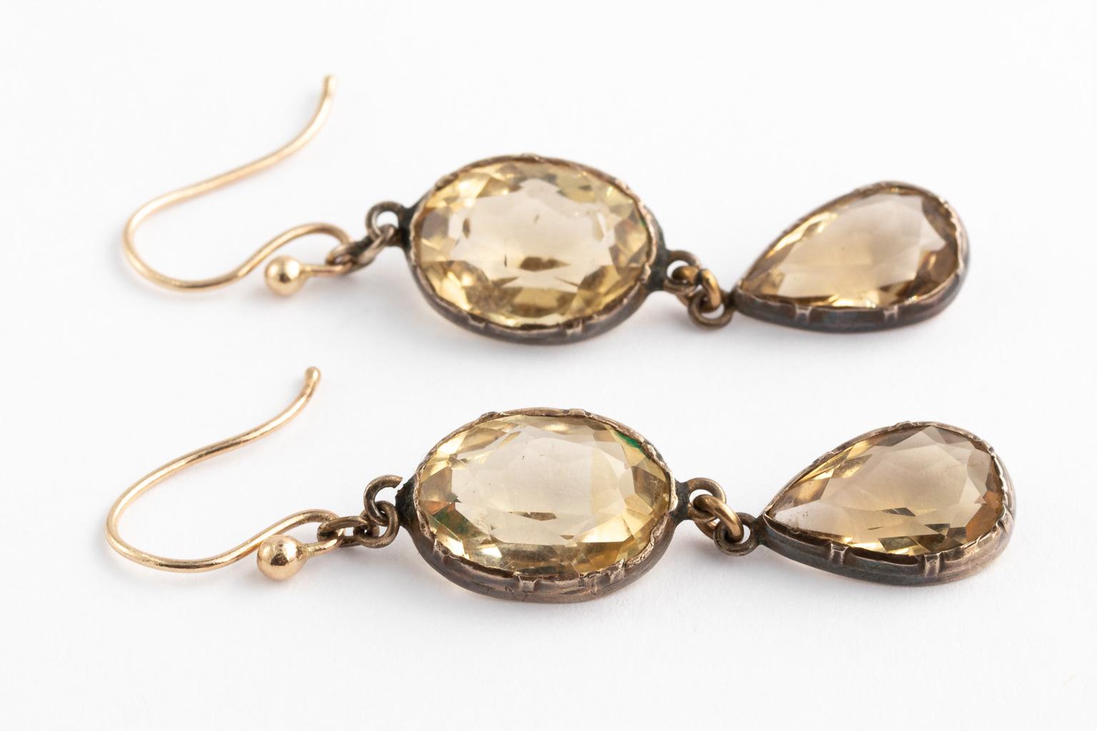 Georgian Victorian Sterling Silver and Gold Citrine Paste Necklace and Earrings 2