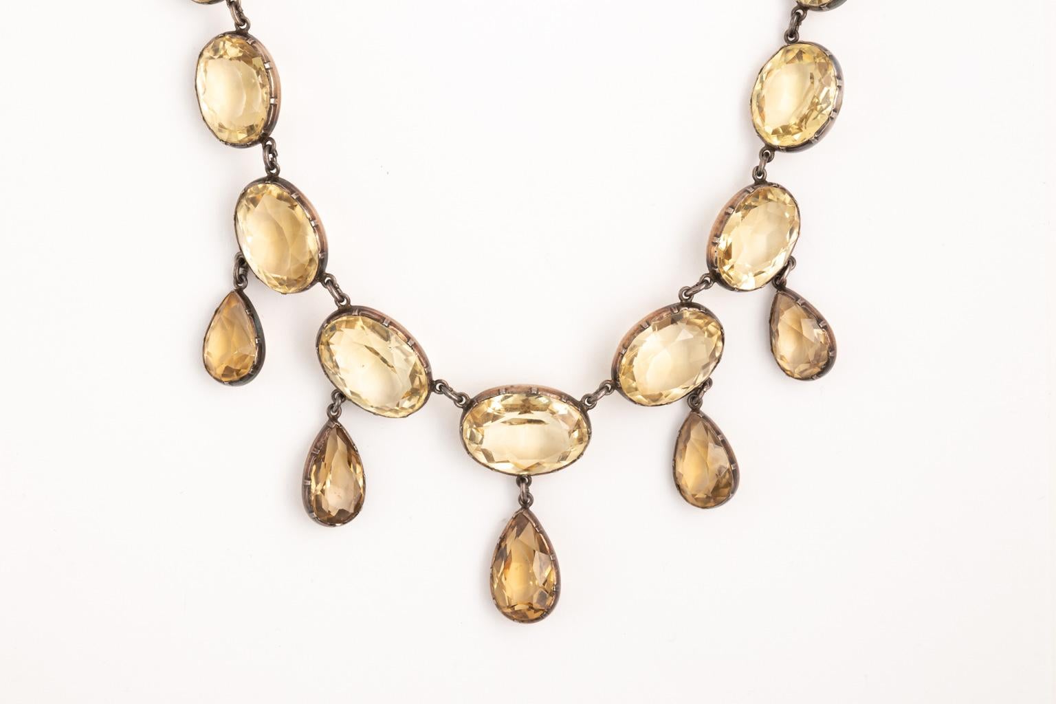 Georgian Victorian Sterling Silver and Gold Citrine Paste Necklace and Earrings 4